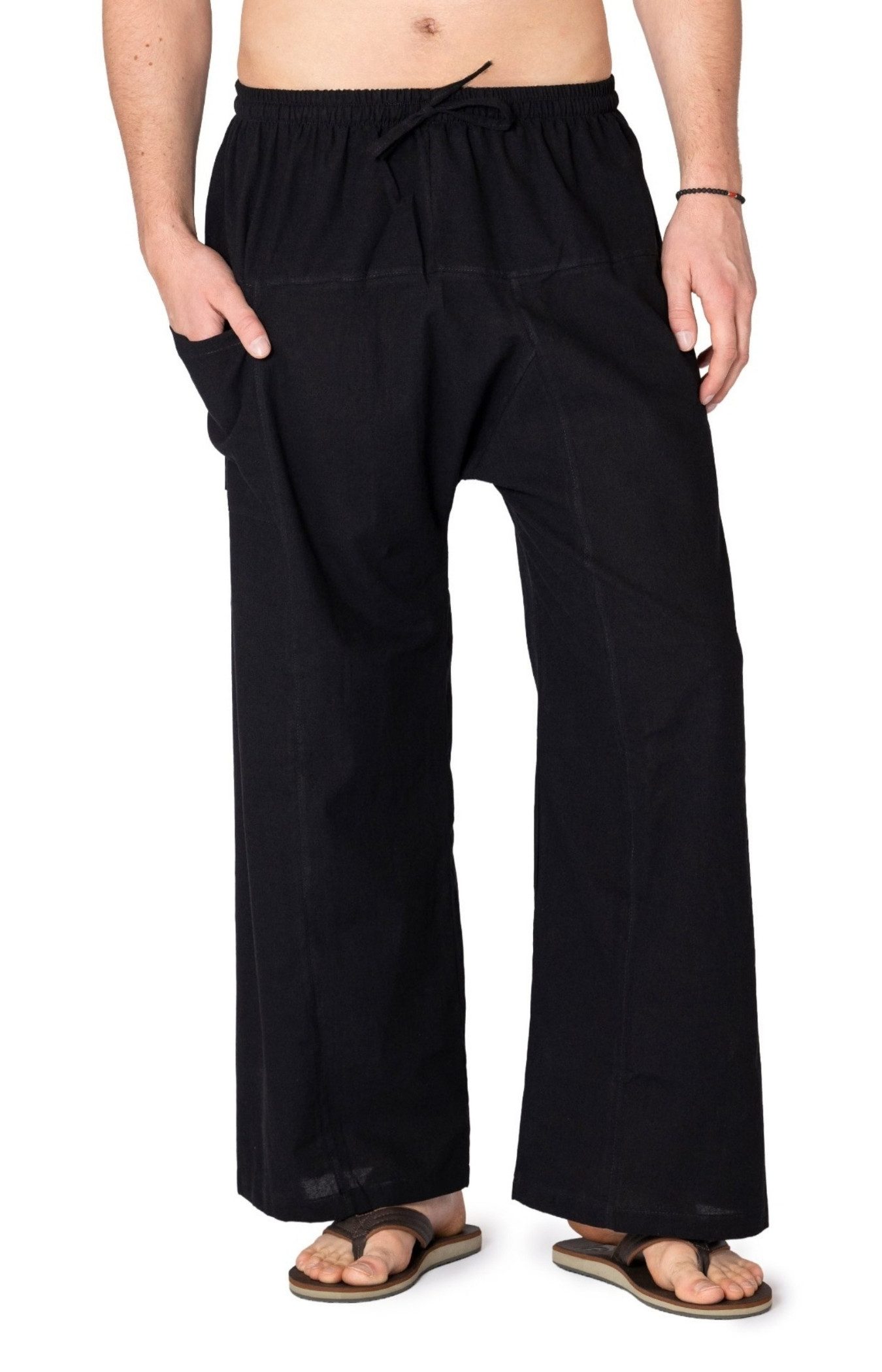 PANASIAM Wellnesshose Weite Baumwollhose mit Gummibund Schlupfhose im Stil einer Fischerhose bequeme Relaxhose als Rehahose, Yogahose oder auch im Homeoffice