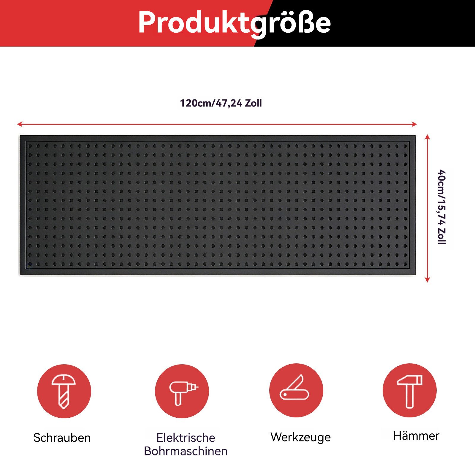 BlingBin Lochwand Stecktafel-Wandpaneele aus Metall,Stecktafelplatten, 1 Stk., mit 10 Haken, (1 Stk, 1-tlg., 120x40/60cm,Schwarz,Lochplatten Set Mit 100kg Tragf – Bild 3 von 5