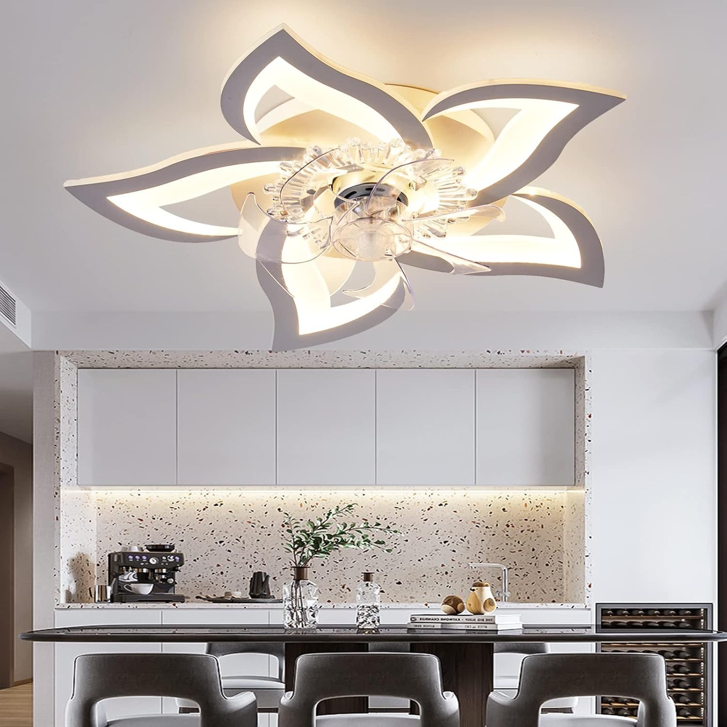 RRBEST Deckenventilator LED-Deckenventilator mit Beleuchtung, 5-flammiges Design, dimmbarer, leiser Deckenventilator mit Fernbedienung und App-Steuerung