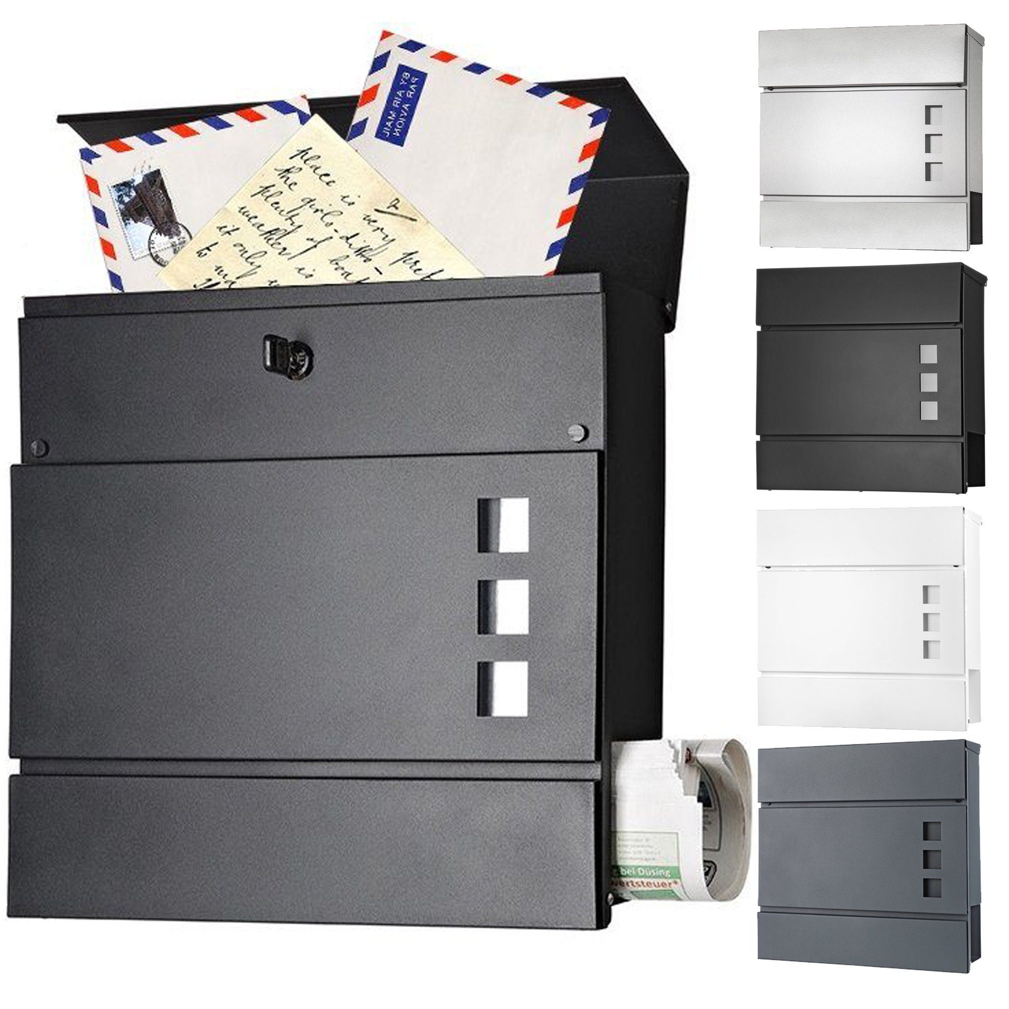 Edelstahl Briefkasten Postkasten mit Zeitungsrolle Wandbriefkasten Postbox 