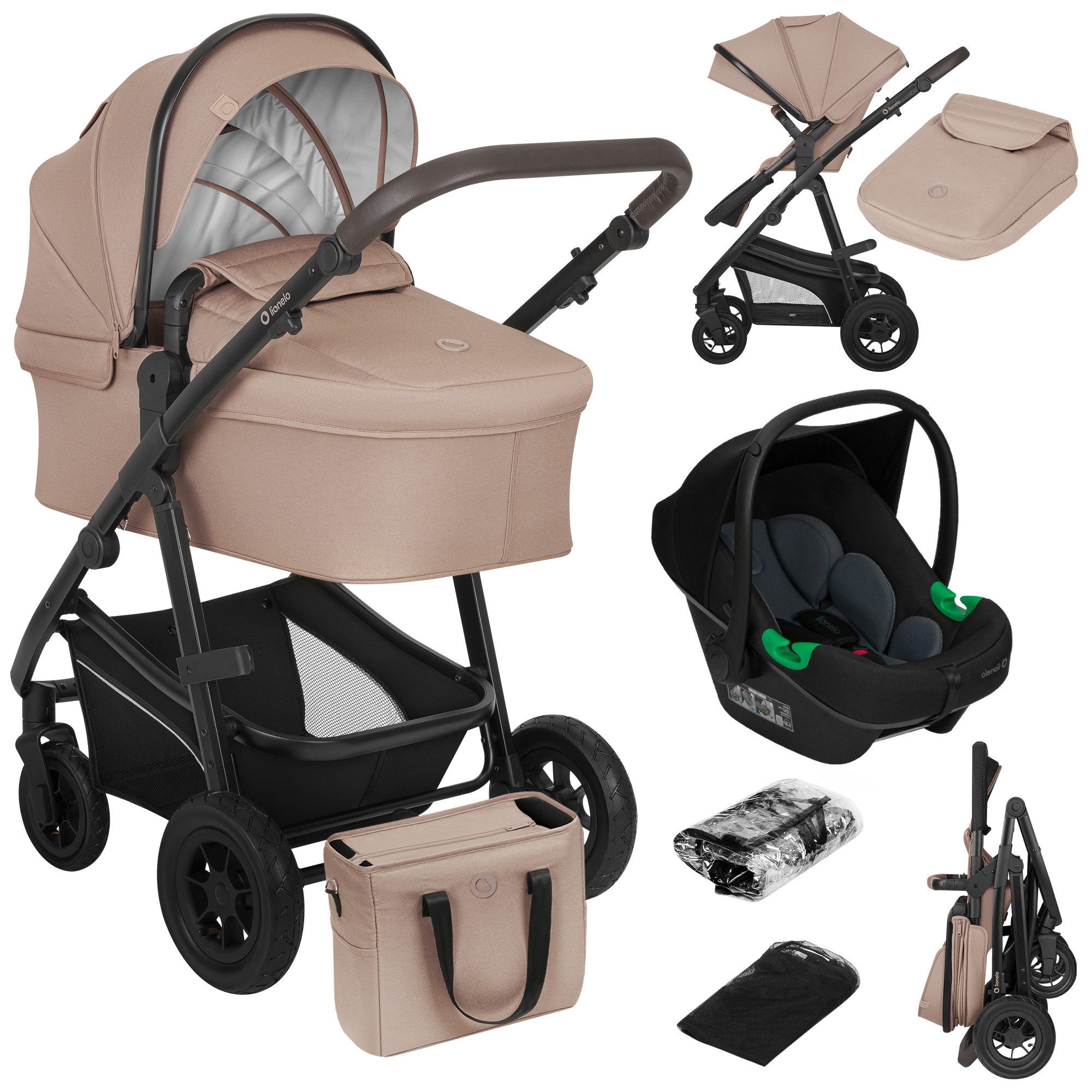 lionelo Kombi-Kinderwagen BIANKA 3 IN 1, (Set 3in1), Erschwinglicher, hochwertiger Kinderwagen