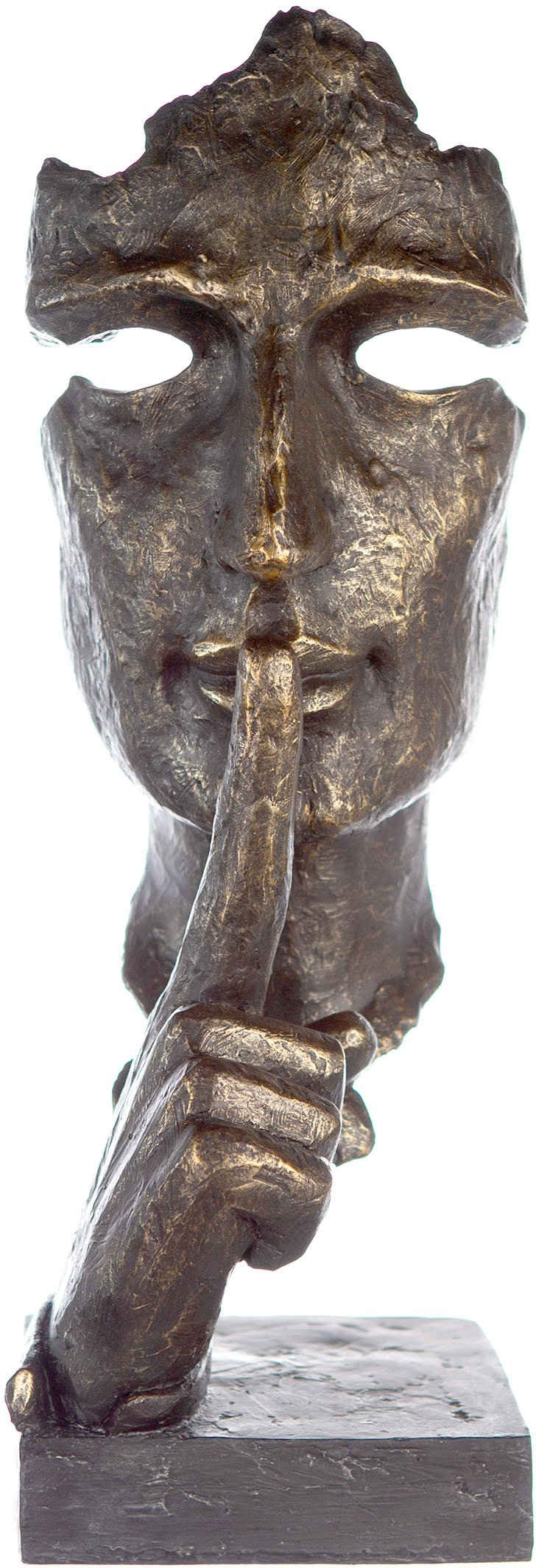 Casablanca by Gilde Dekofigur »Skulptur Silence, bronzefarben/grau« (1 St), Dekoobjekt, Höhe 39 cm, mit Spruchanhänger, dekorativ im Wohnzimmer & Schlafzimmer
