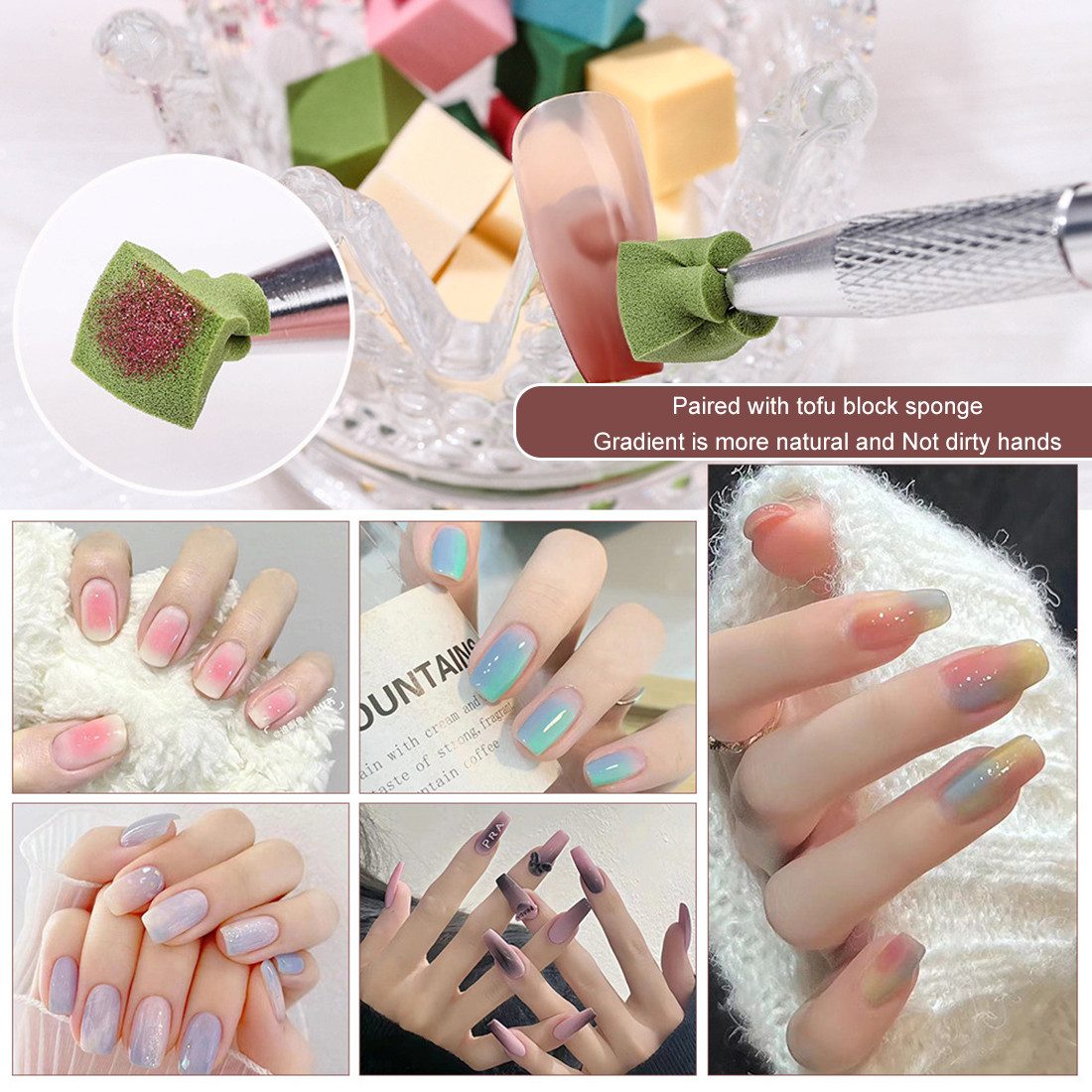 DEBAIJIA Nageldesign Zubehör 100 Stücke Nagelgradientenschwamm mit 4-Pfote Metall Greifer – Bild 3 von 5