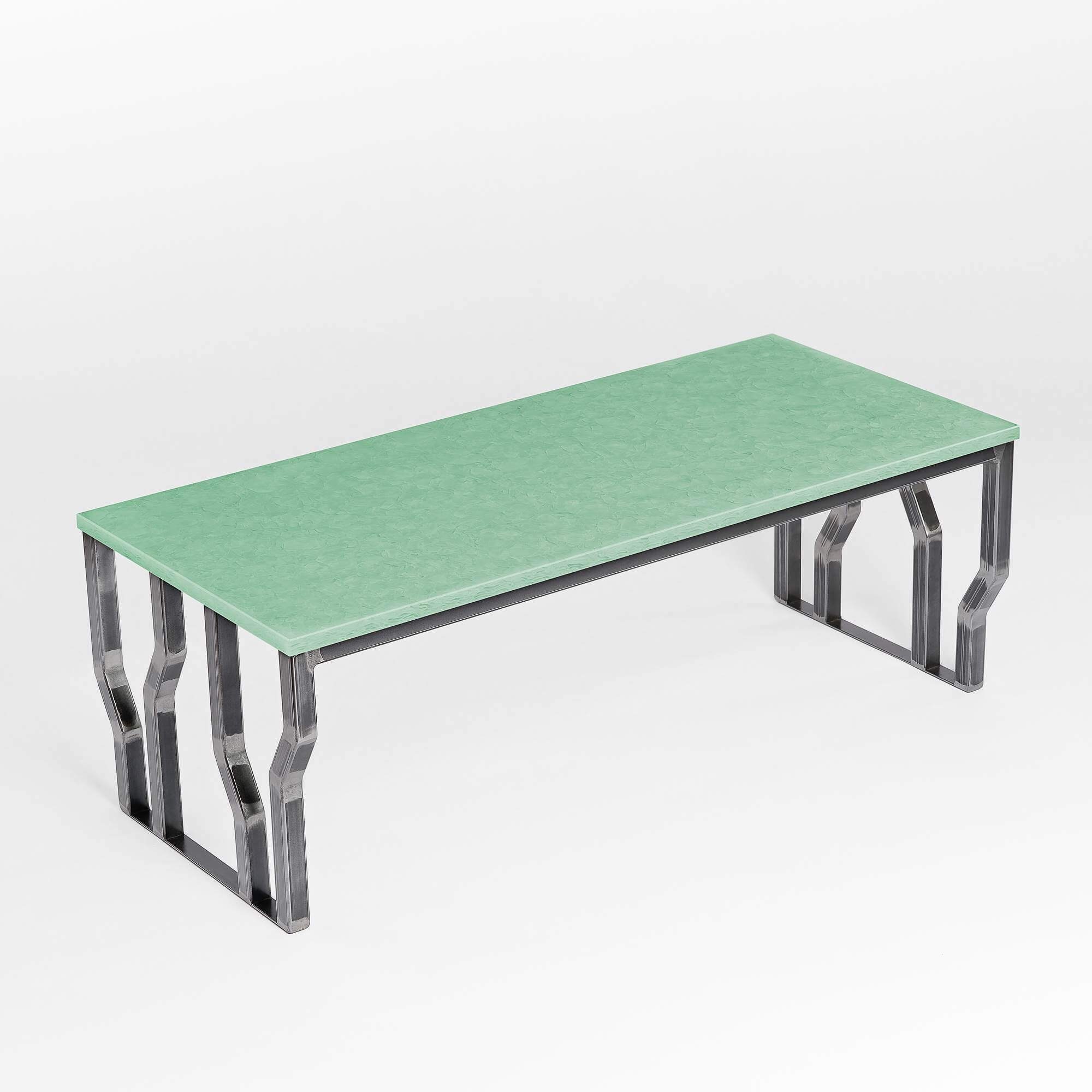 MAGNA Atelier Couchtisch SILICON VALLEY mit GLASKERAMIK, Couchtisch eckig, silber Metallgestell, 110x50x40cm Jade Green