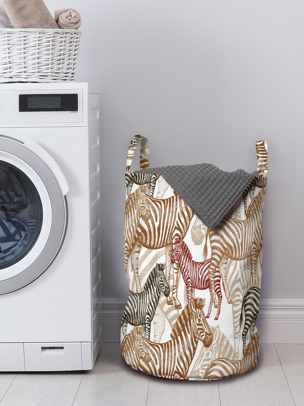 Abakuhaus Wäschesäckchen Wäschekorb mit Griffen Zebra für Kordelzugverschluss Camo Waschsalons