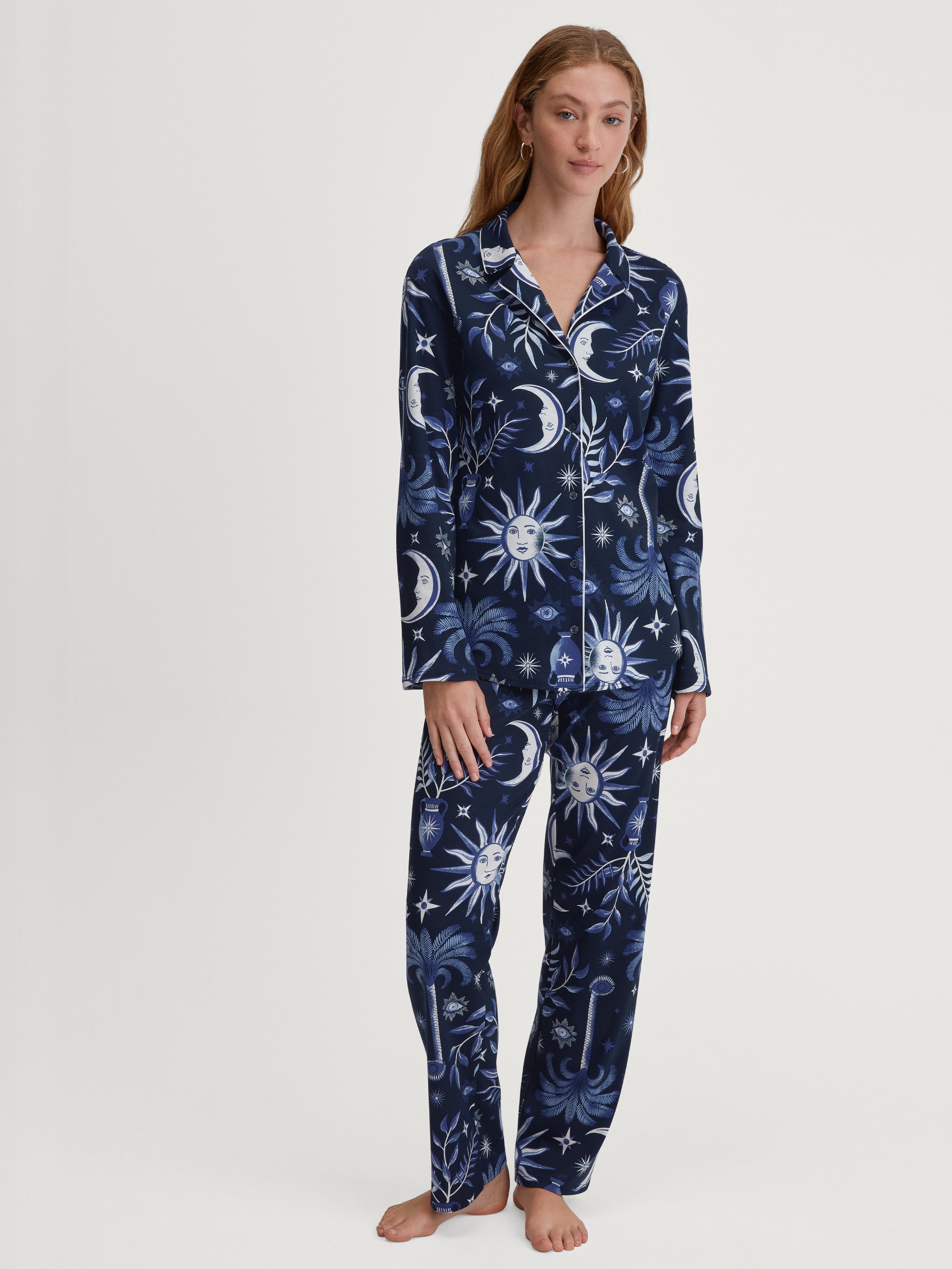 CALIDA Pyjama Cosy Nights Damen (2 tlg) mit Knöpfen, 100% Baumwolle Interlock Qualität, weich, hautfreundlich