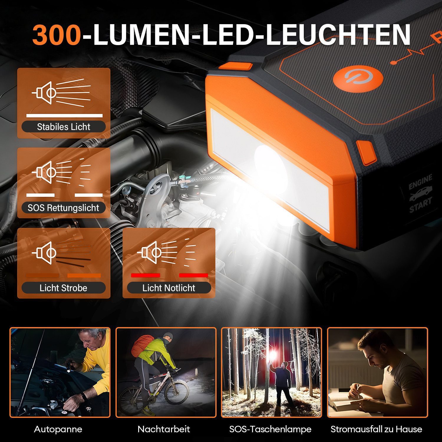 MOPUEA Car Jump Starter Power Bank 2000A 18000mAh Portable with LCD Car Battery Charger (18000 mA, Single Set, Jump Starter with Cable, USB-C, EVA Case, Manual, LCD Display, Power Bank, LED Lamp, IP65 Waterproof)