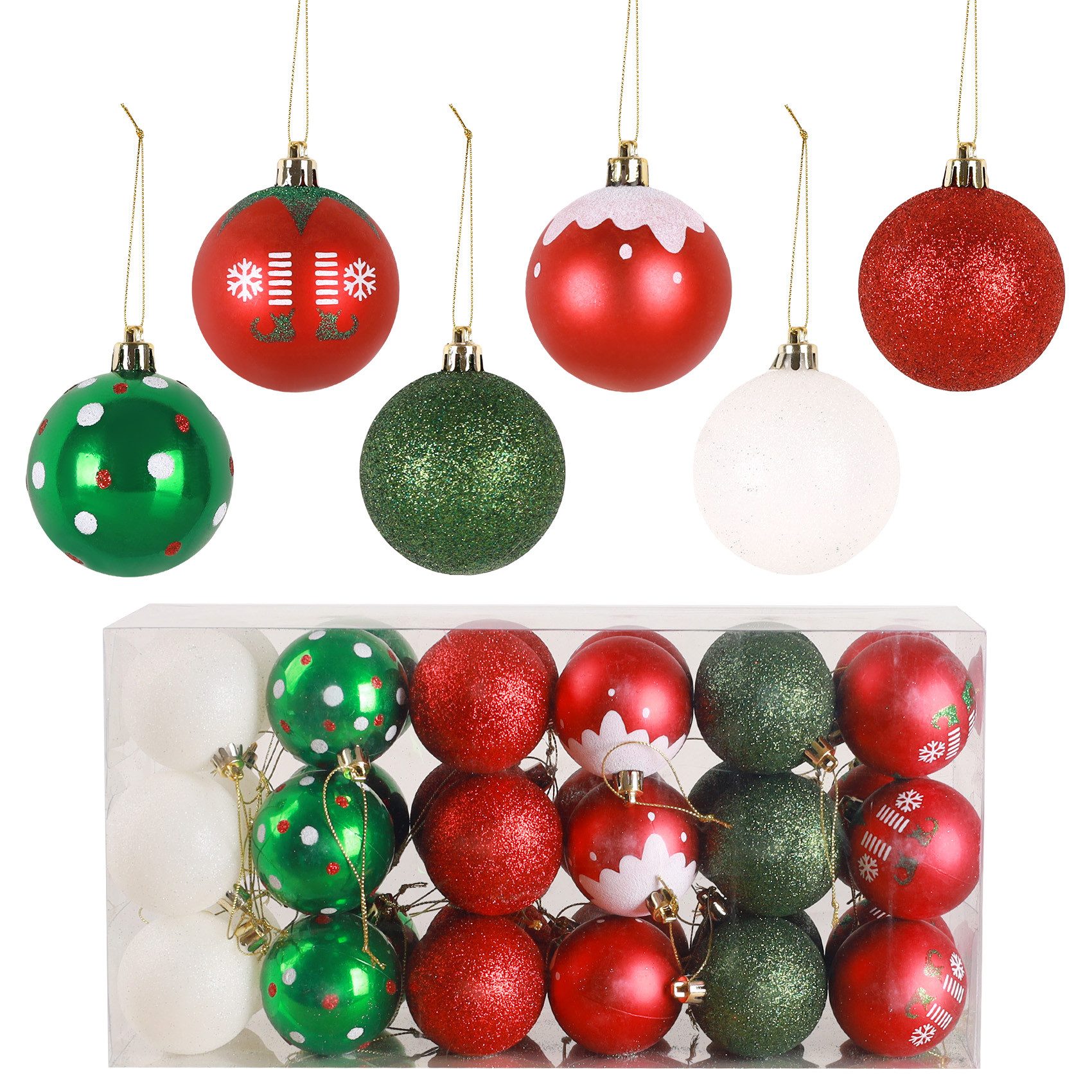 ElitVita Christbaumschmuck Weihnachtskugeln Christbaumkugeln Ornamente Set (36-tlg), Glänzend Glitzernd Christbaumsdeko Weihnachten Dekoration