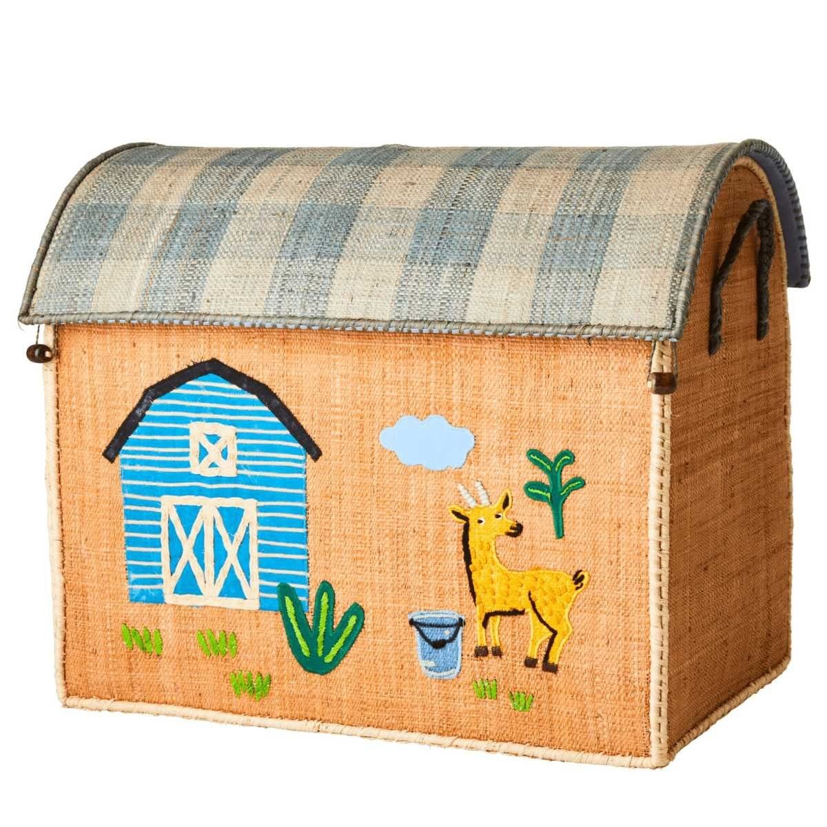 Aufbewahrungskorb Landhauskorb groß Raffia-Bast Deko Kinderzimmer