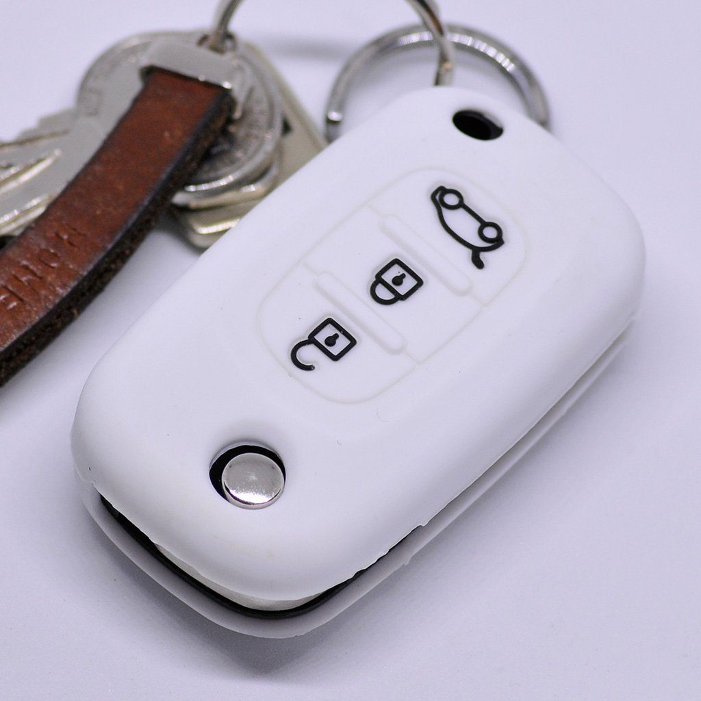 mt-key Schlüsseltasche Autoschlüssel Softcase Silikon Schutzhülle Weiß, für Renault Twingo Clio Smart Forfour 3 Tasten Klappschlüssel | Schlüsseltaschen