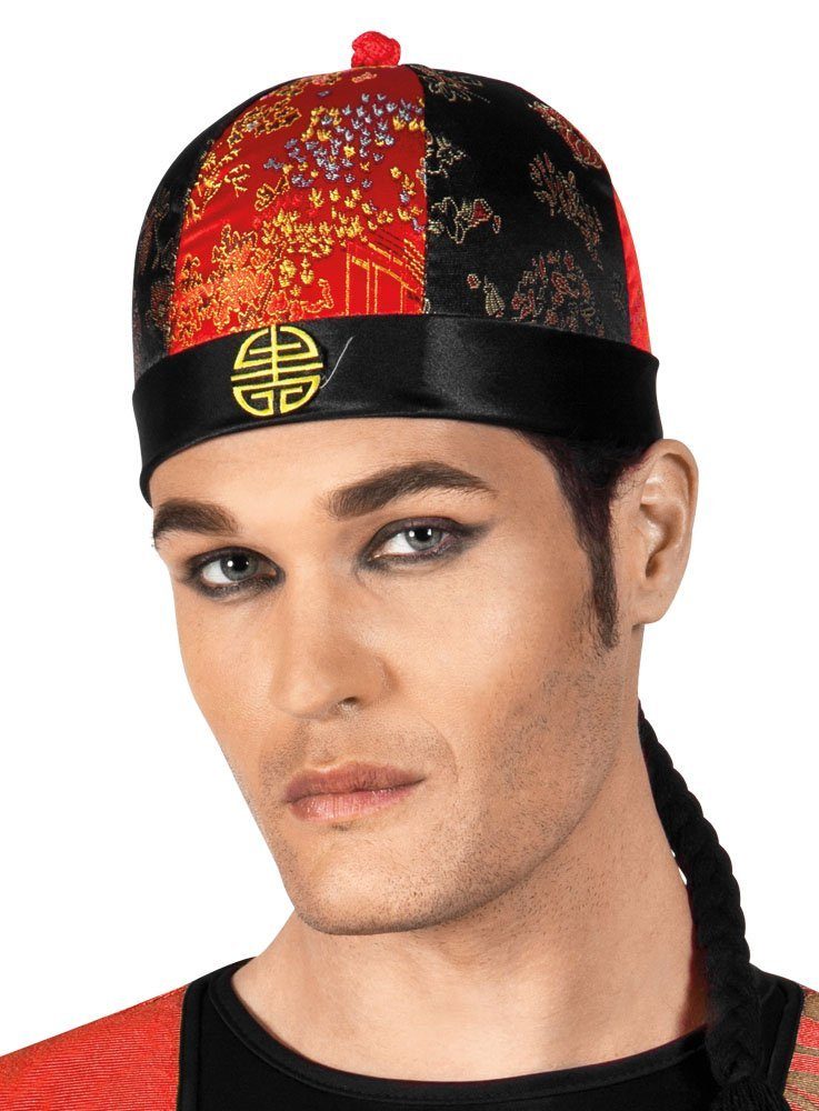 Boland Kostüm Mandarin Hut mit Zopf, Schicker hut mit falschen Haaren