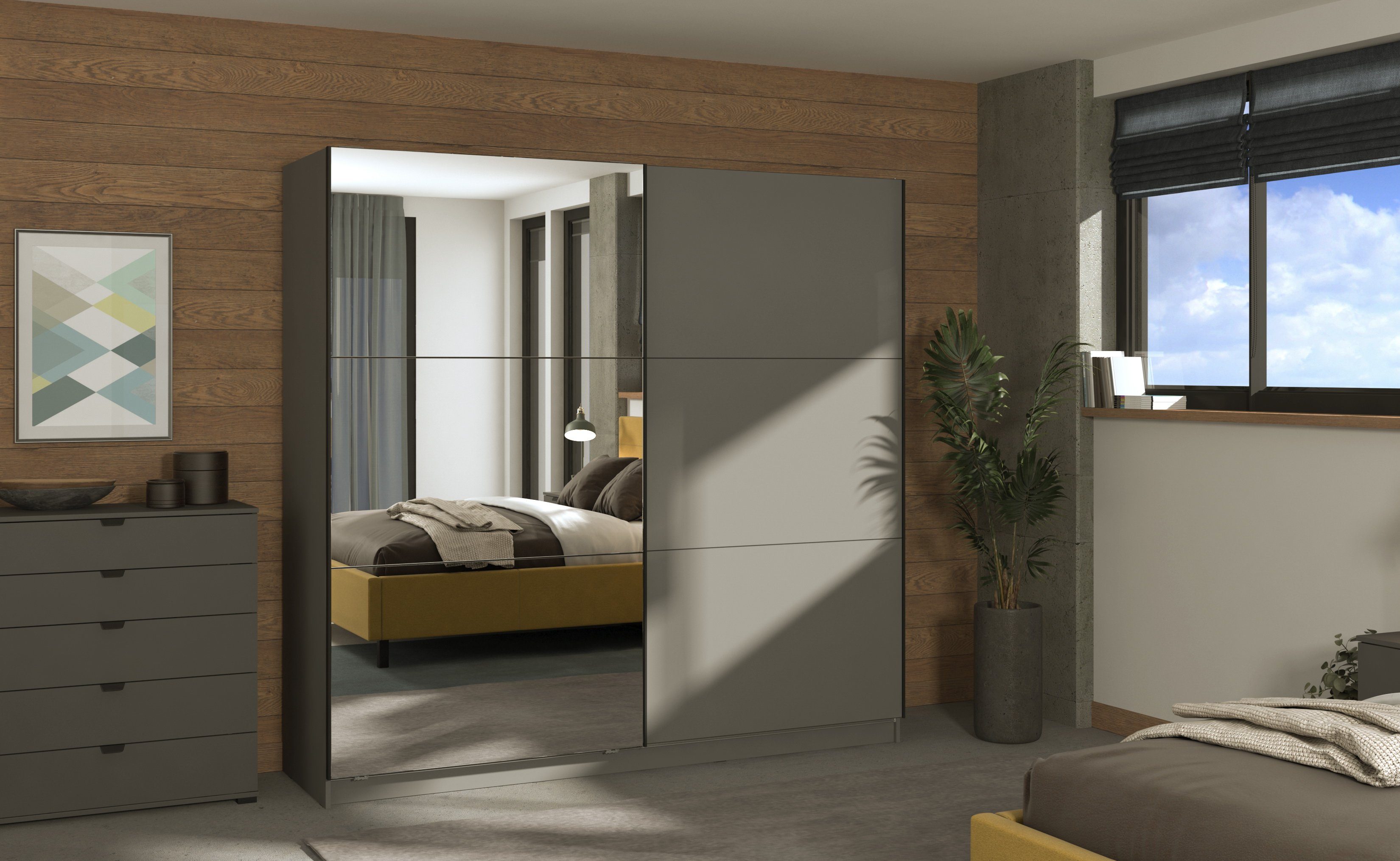 OTTO home Schwebetürenschrank Sierra Kleiderschrank mit Spiegel Wäscheschrank Garderobe Topseller INKLUSIVE Inneneinteilung, FSC®-Zertifiziert, OTTOs Choice