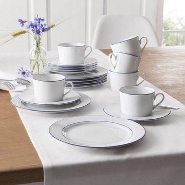 Retsch Arzberg Kaffeeservice Geschirr-Set, Service Heike Blaurand (18-tlg), 6 Personen, Porzellan, maritimer, blauer Rand, Made in Germany, 18 Teile, für 6 Personen