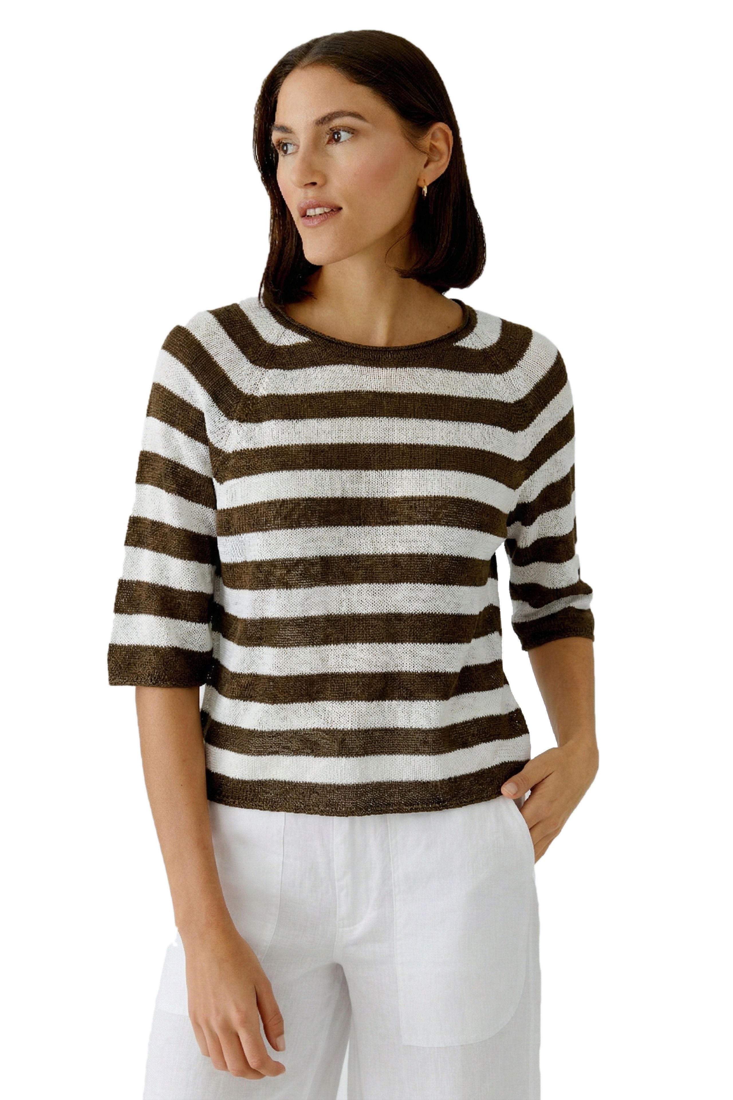 Oui Kurzarmpullover Oui Leinen-Pullover im lässigen Raglan Shape (1-tlg)