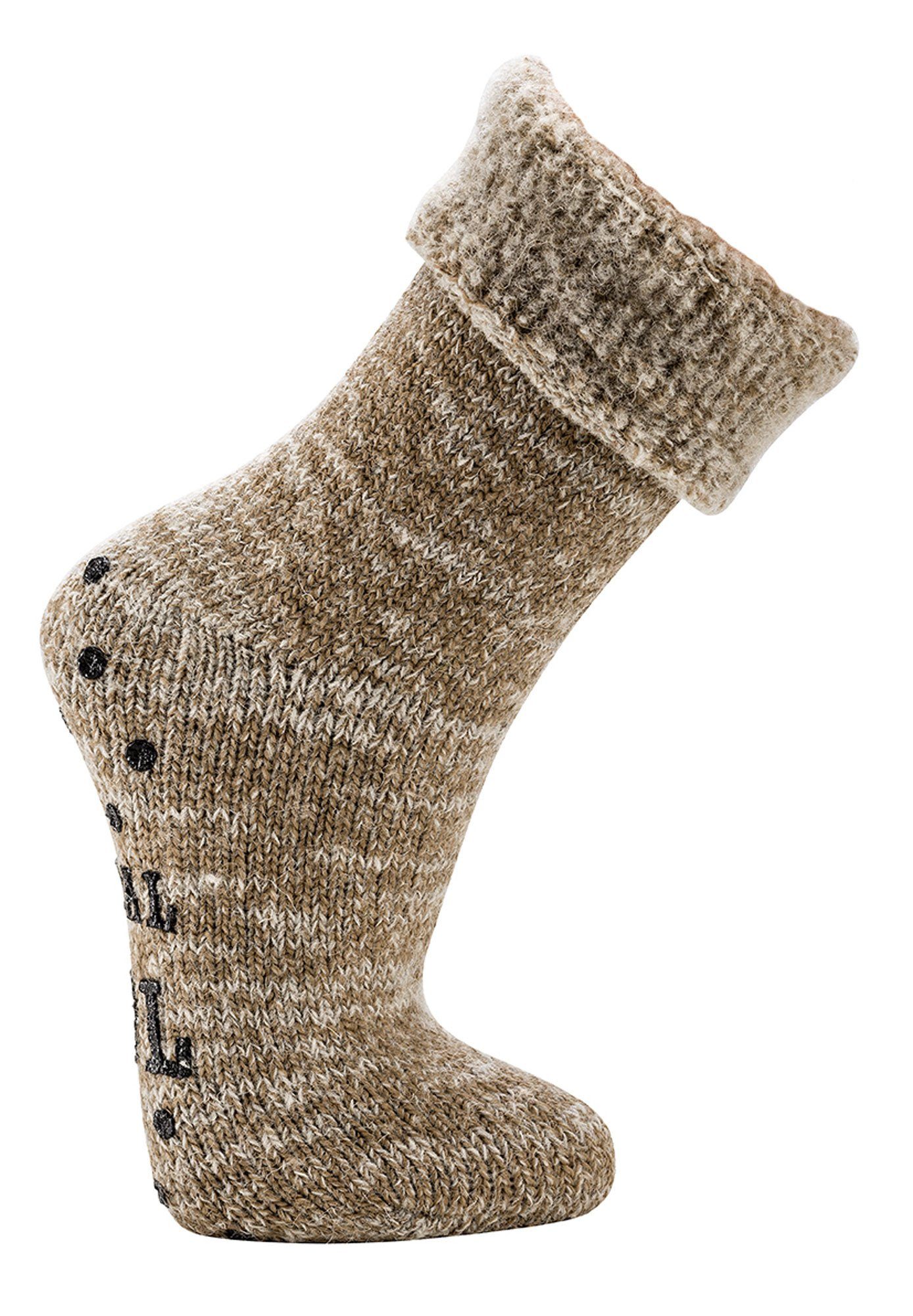Wowerat Socken MEGA 65% Wolle Thermo ABS Socken Homesocks anti Rutsch innen gerauht, ABS Druck
