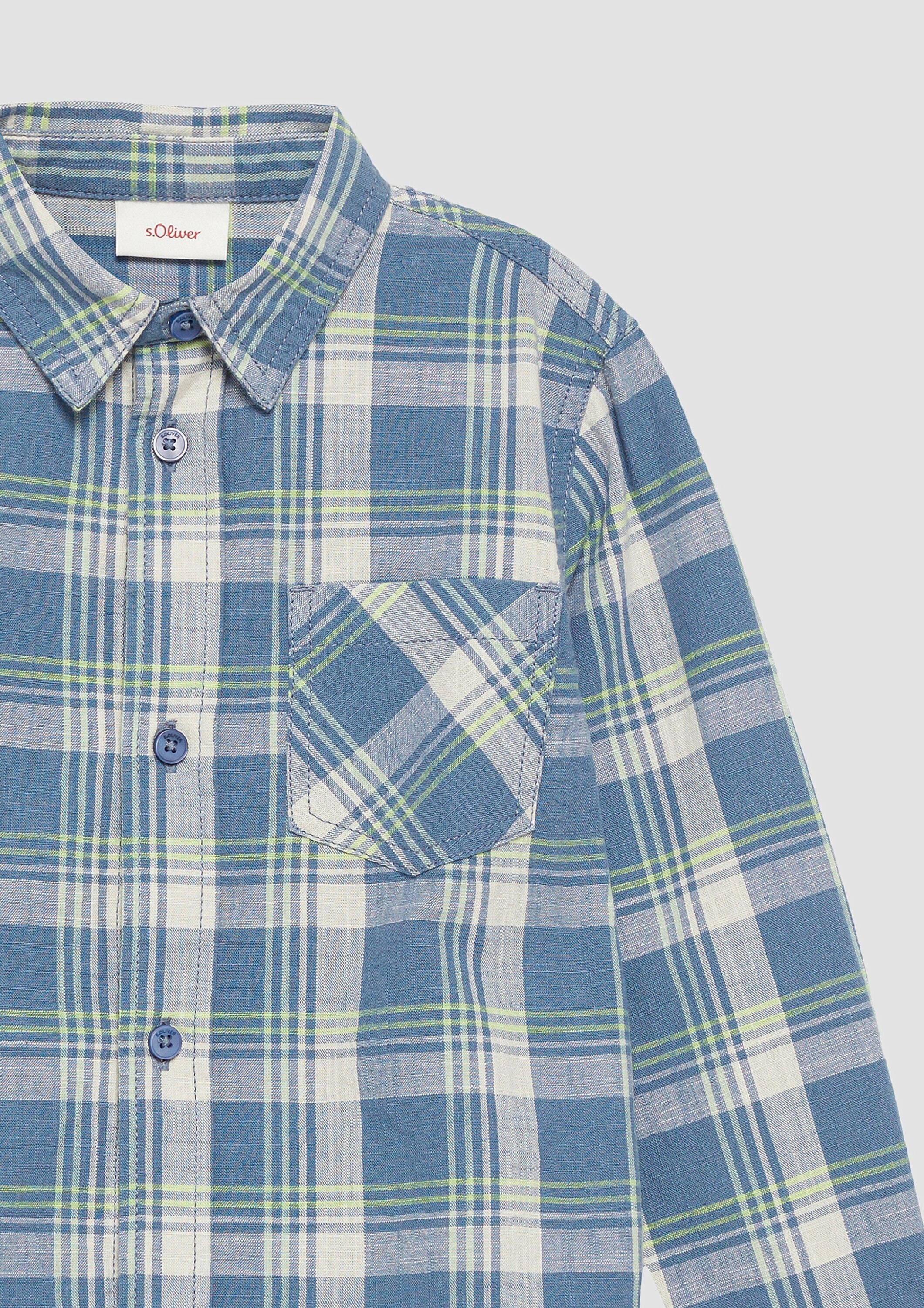 s.Oliver Langarmhemd Hemd Kariertes Hemd aus Baumwolle in Leinenoptik
