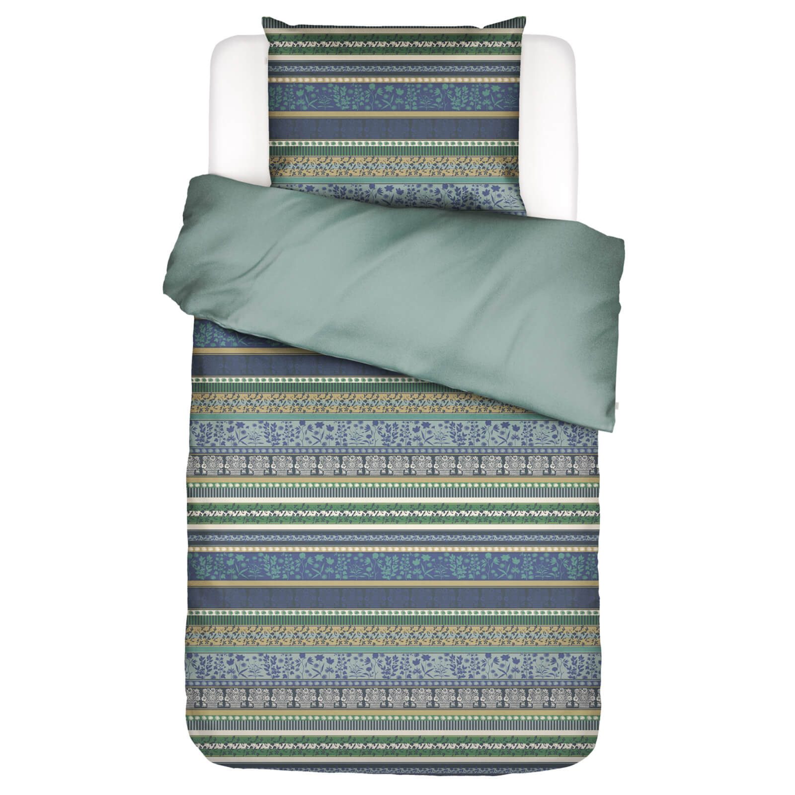 Essenza Bettwäsche Lita Surf Green Flanell, Flanell, 2 teilig, Gestreift, Blümchen
