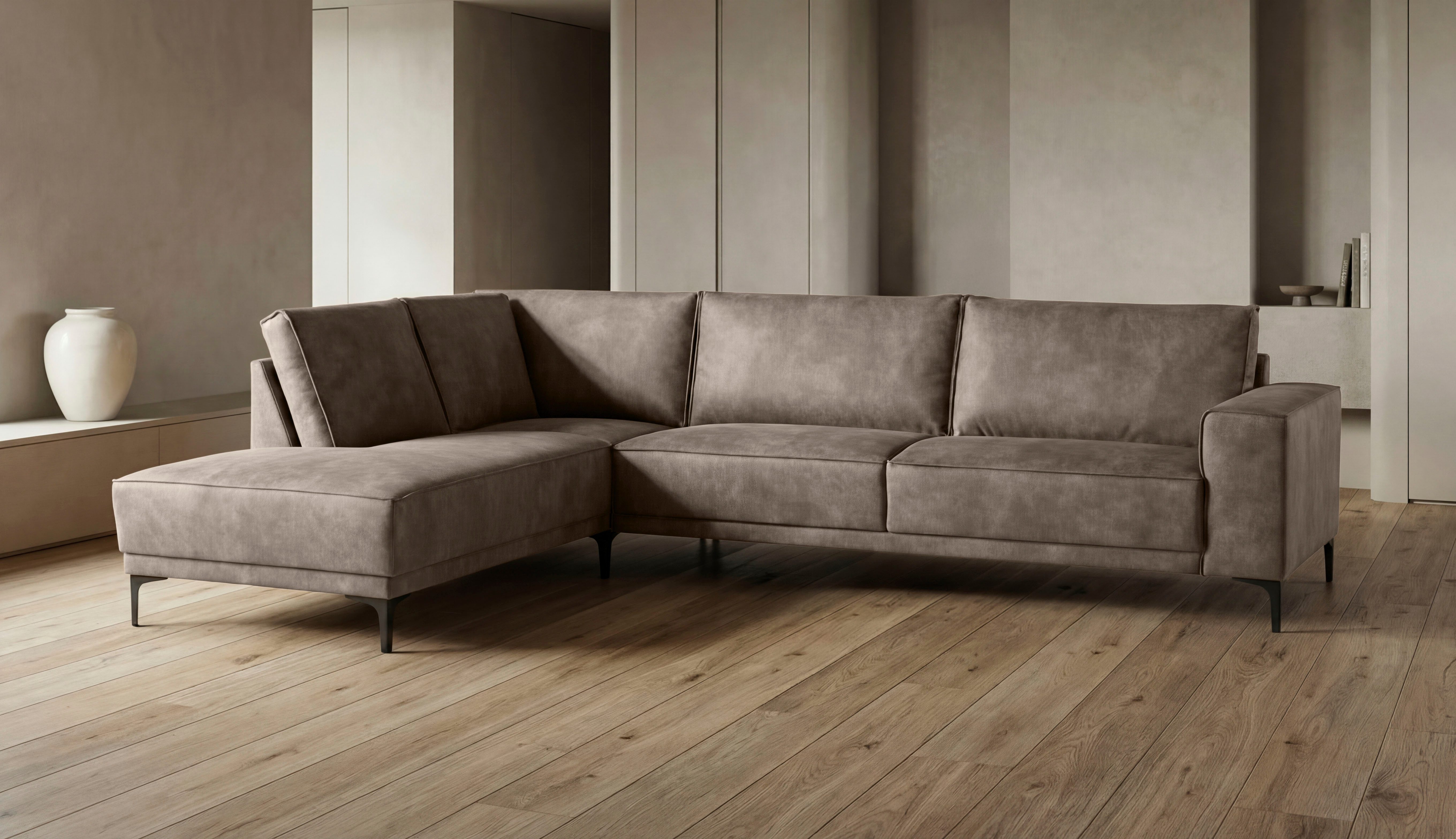 OTTO home Ecksofa OLAND L-Form, B: 289 cm, Skandi-Design, Struktur, Flachgewebe, Luxus-Microfaser, Boucle