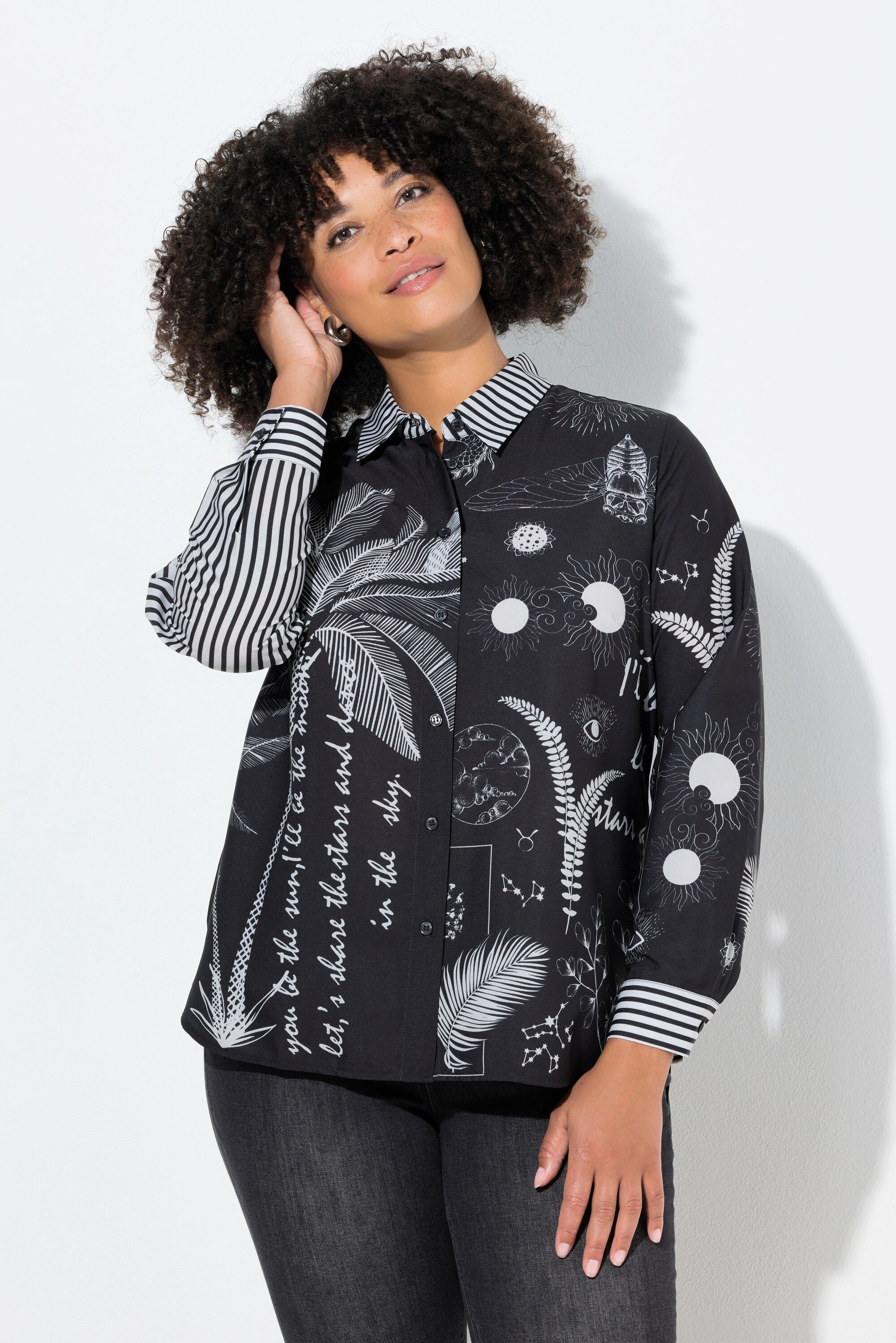 Angel of Style Hemdbluse Longbluse oversized Streifen/Prints