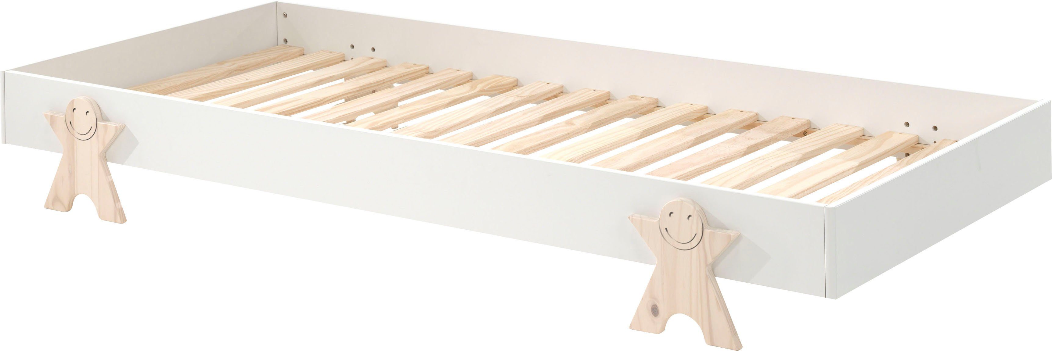 Vipack Kinderbett Modulo, stapelbares Einzelbett, inkl. Rolllattenrost, 2 Farben (B/H/T ca. 203,6x93,8x48cm, Fuß Smile massiv, Bettseiten MDF lackiert), Liegefläche 90/200 cm, einzeln oder als 2-er Set erhältlich