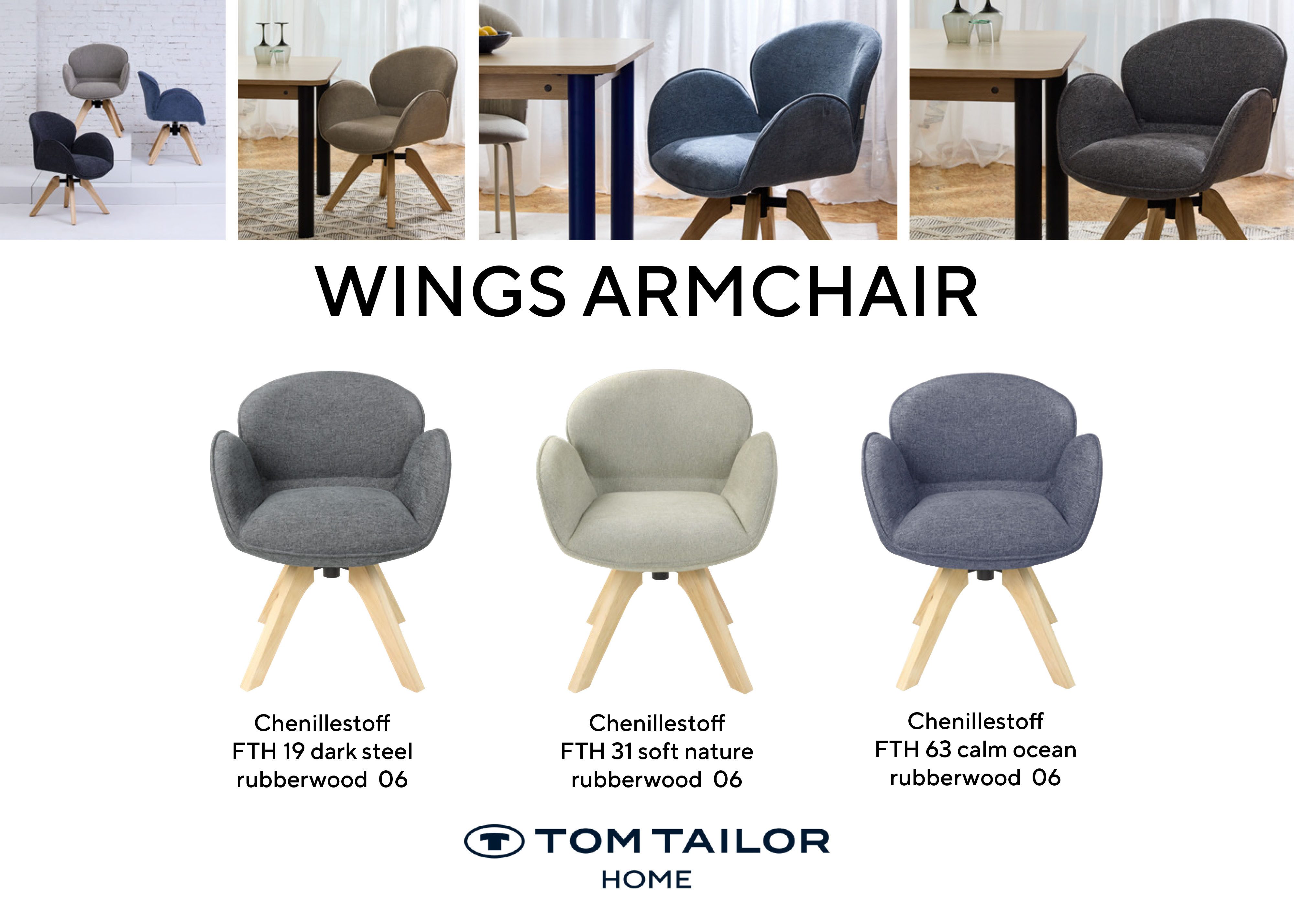 TOM TAILOR HOME Armlehnstuhl WINGS ARMCHAIR (Set, 2 St), mit Armlehnen, drehbar, Rückholfunktion, Massivholzgestell