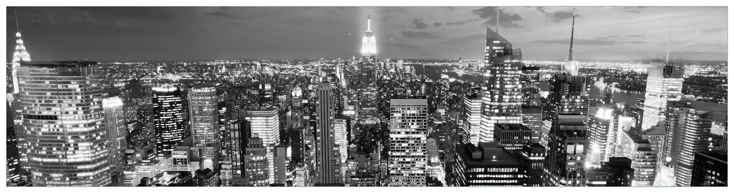 Wallario Küchenrückwand New York bei Nacht - Panoramablick über die Stadt - schwarzweiß, (1-tlg)