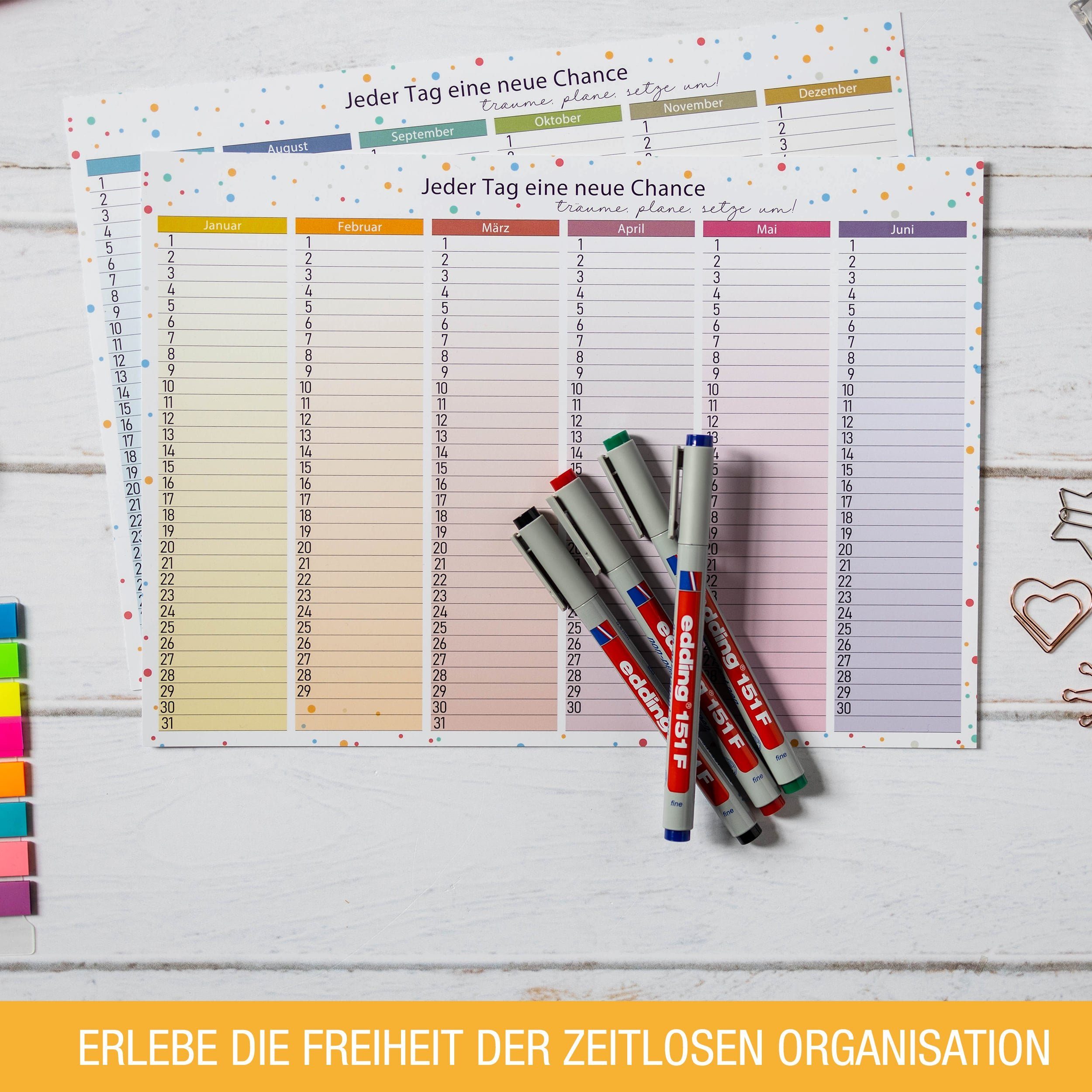 TOBJA Wandkalender Immerwährender Kalender A4 abwischbar +4 Stifte, Geburtstagskalender Dauerkalender – Bild 4 von 5