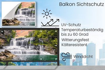 MuchoWow Balkonsichtschutz Wasserfall - Wasser - Steine - Pflanzen - Natur (1-St) Balkonbanner, Sichtschutz für den Balkon, Robustes und wetterfest