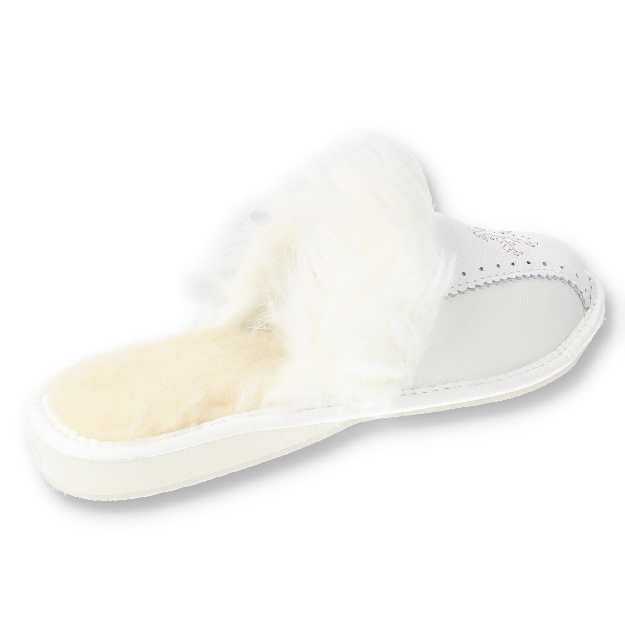 filsko Zofingen Damen Hausschuh Schneeflocke, Fellbesatz, Fellkragen