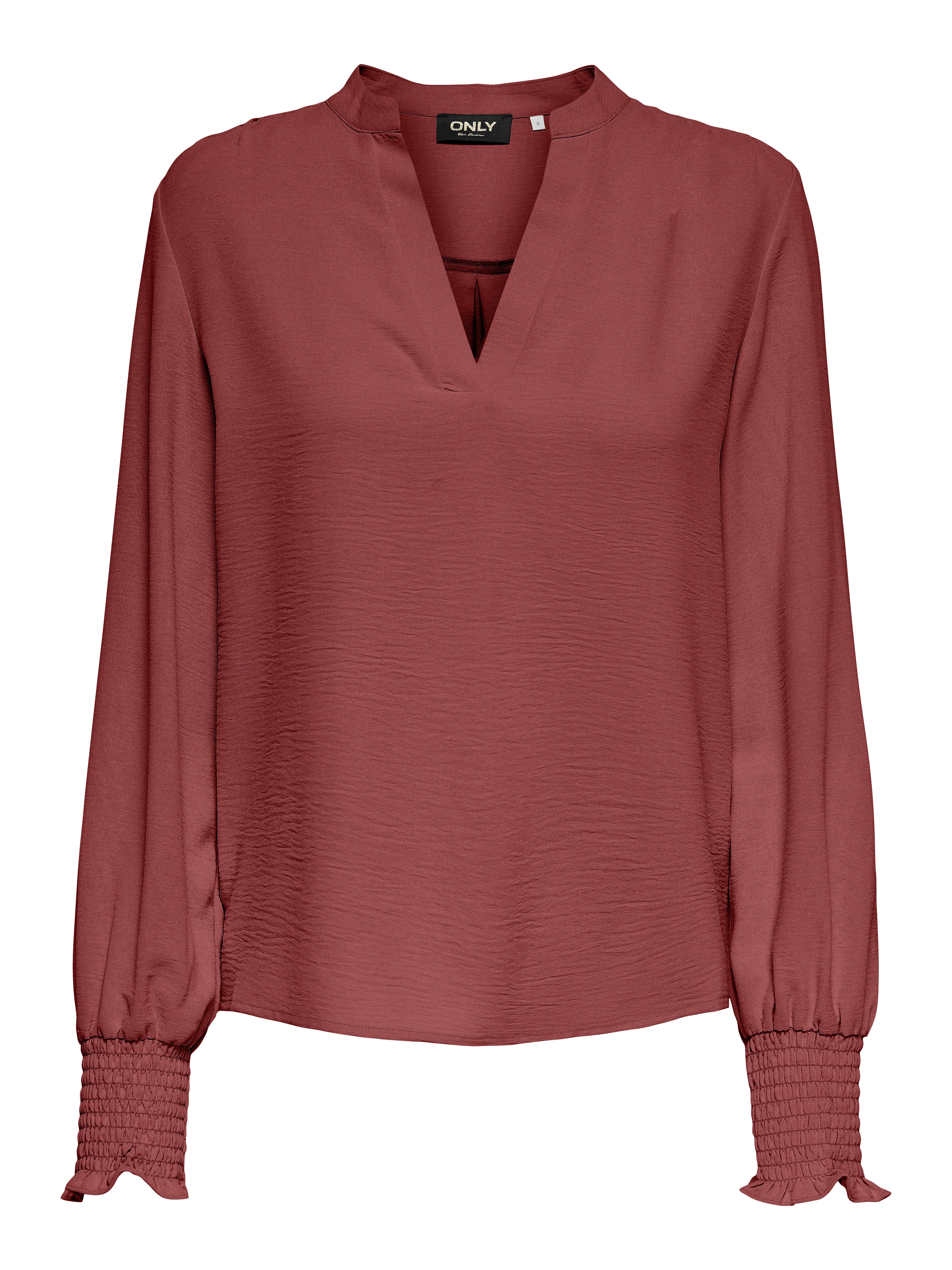 ONLY Blusenshirt ONLMETTE V-NECK LS SMOCK TOP NOOS WVN Kunstfaser, regular fit