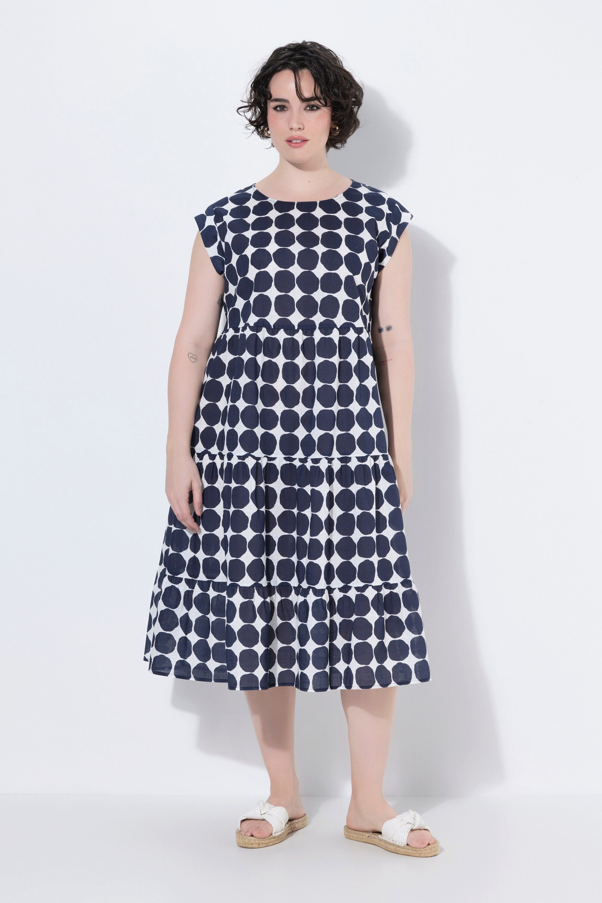 Ulla Popken Midikleid Midikleid Punkte A-Linie Rundhals Halbarm