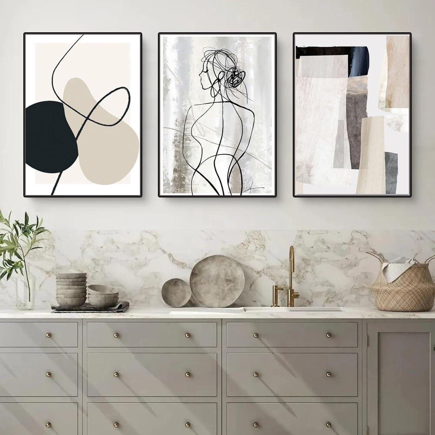 Herfair Leinwandbild Bilder Wohnzimmer 3er Set Abstrakt Line Geometrie Post günstig online kaufen
