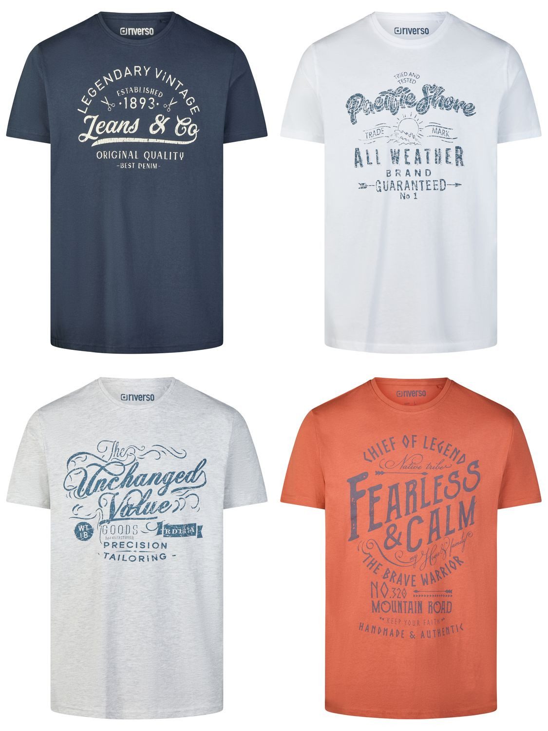 riverso T-Shirt Herren Printshirt RIVLeon Regular Fit (4-tlg) Kurzarm Tee S günstig online kaufen