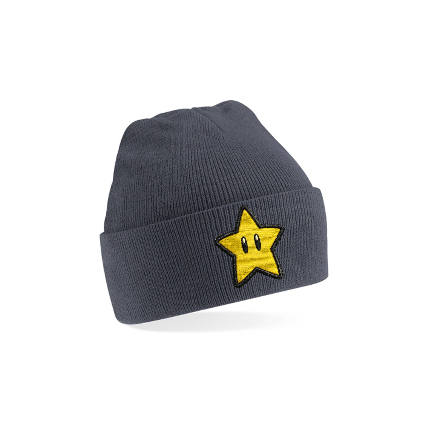Blondie & Brownie Beanie Beanie Stern Mario Patch Strickmütze Unisex mit gesticktem Stern Patch (Einzelartikel, Einzelartikel) Mario Stern Patch Winterbeanie Classic