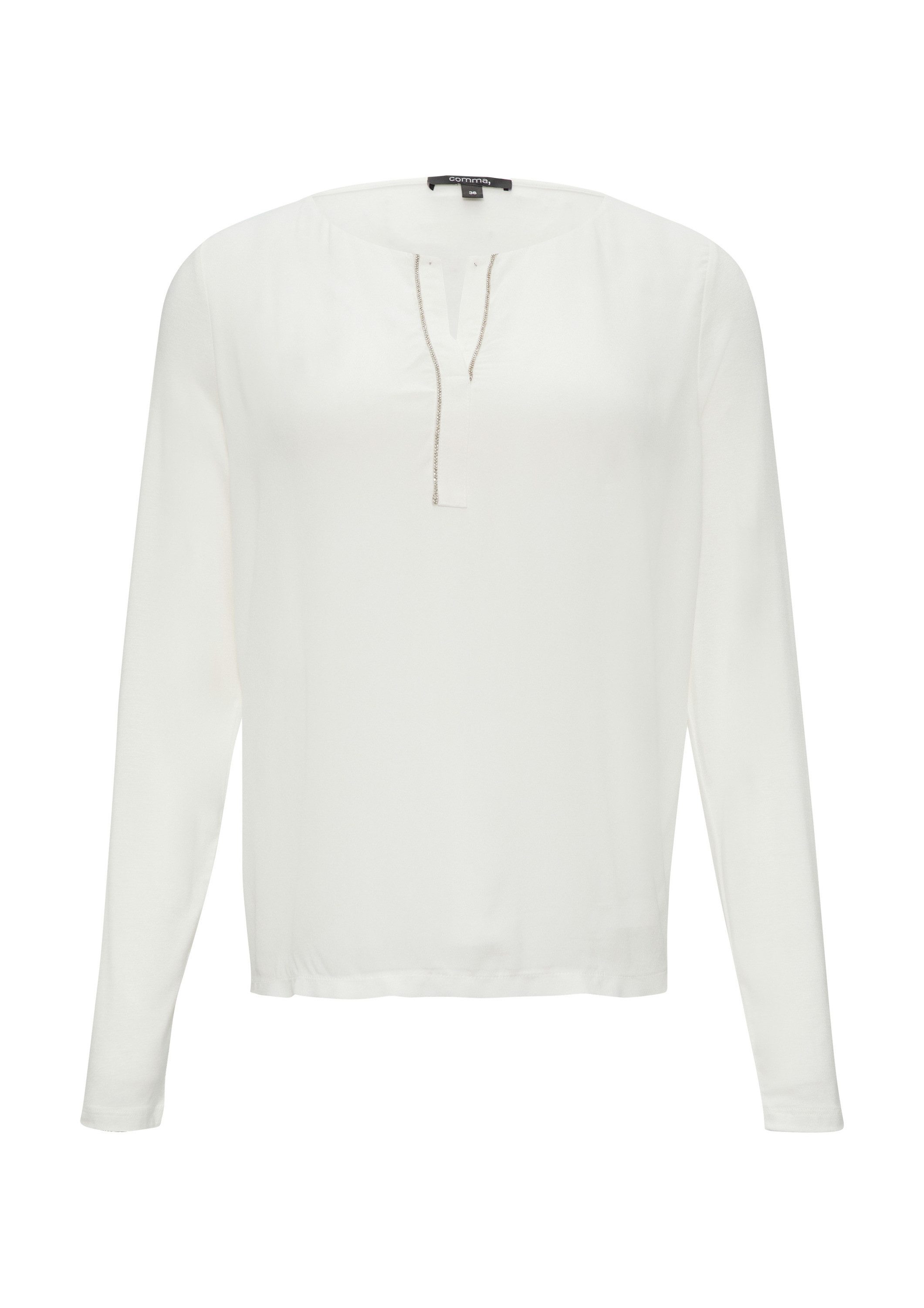 comma Langarmshirt T-Shirt Longsleeve im Fabricmix mit Schmuck-Detail günstig online kaufen