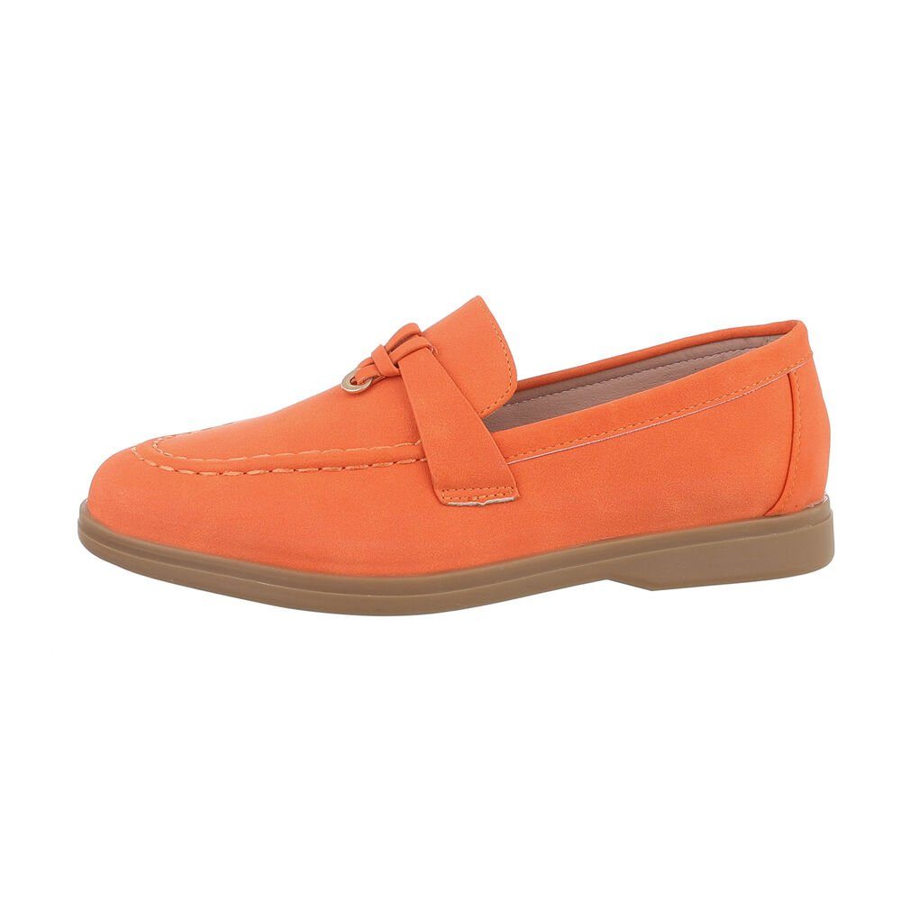 Ital-Design Damen Mokassins Freizeit Slipper Blockabsatz Mokassins in Orange