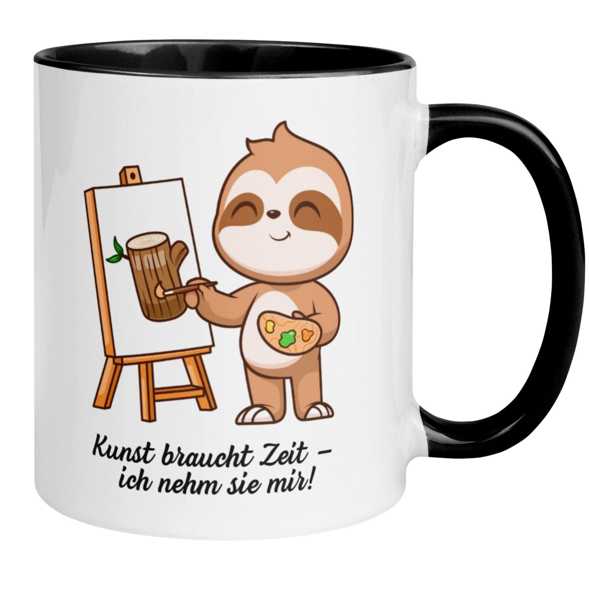 Momentals Tasse Faultier – „Kunst braucht Zeit“ – lustiger Geschenk Becher für Maler, Gratis Versand · Links-&Rechtshänder · Spülmaschinenfest