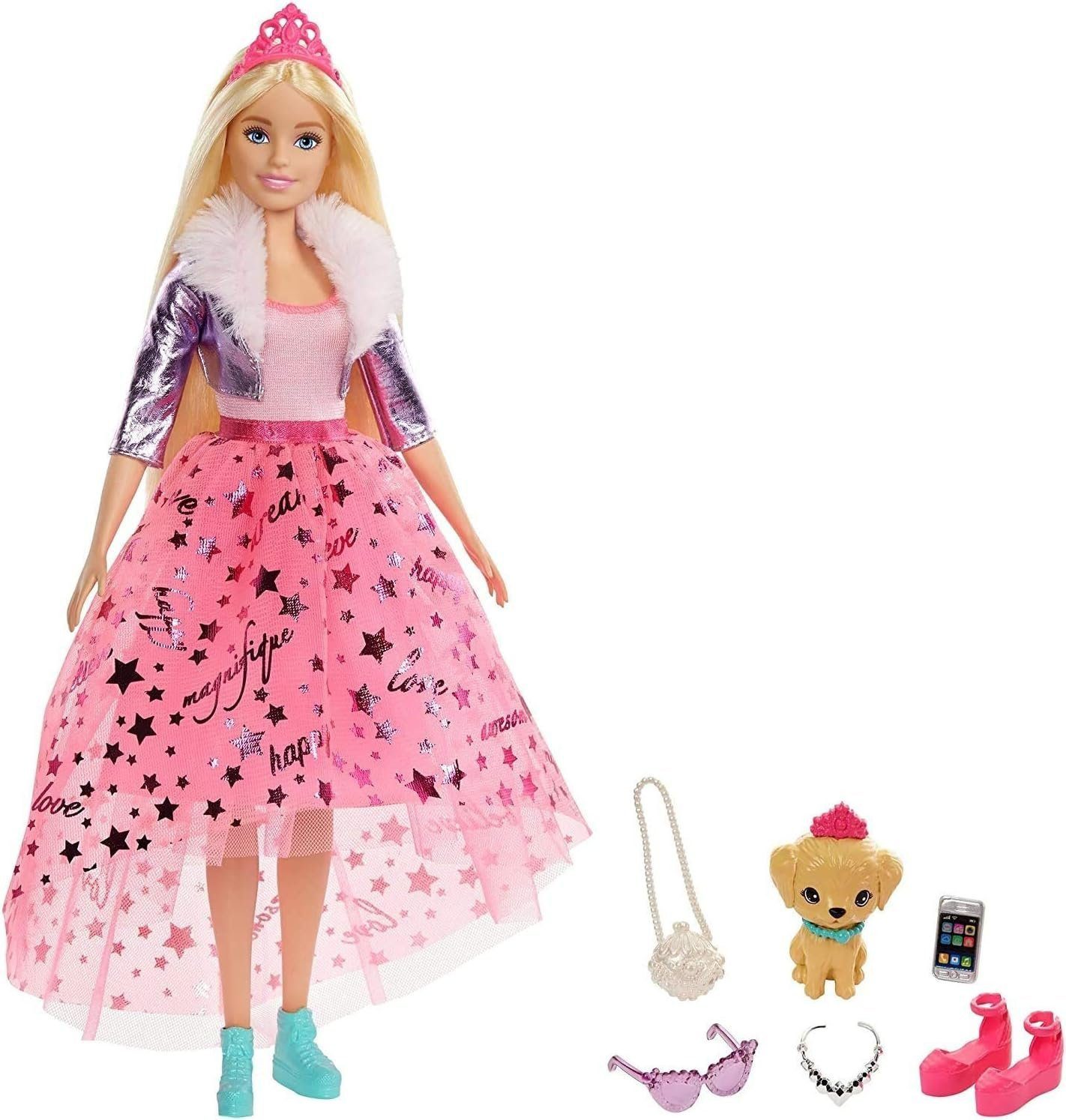 Barbie Anziehpuppe Prinzessinnen Abenteuer Puppe mit Mode (ca. 30 cm), Barbie Puppen (mit Hündchen, 2 Paar Schuhe, Diadem und 4 Accessoires, 9-tlg., ab 3 Jahren, Ken), The Movie, Spielpuppen, Spielpuppe Barbie, Haus, Prinzessin, Sale