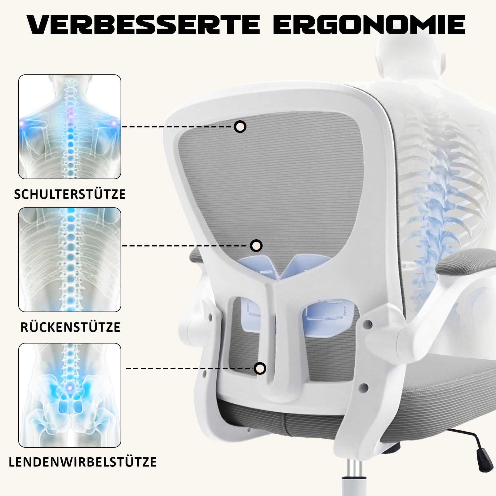 Durrafy Bürostuhl Ergonomischer Bürostuhl,Schreibtischstuhl mit klappbaren günstig online kaufen
