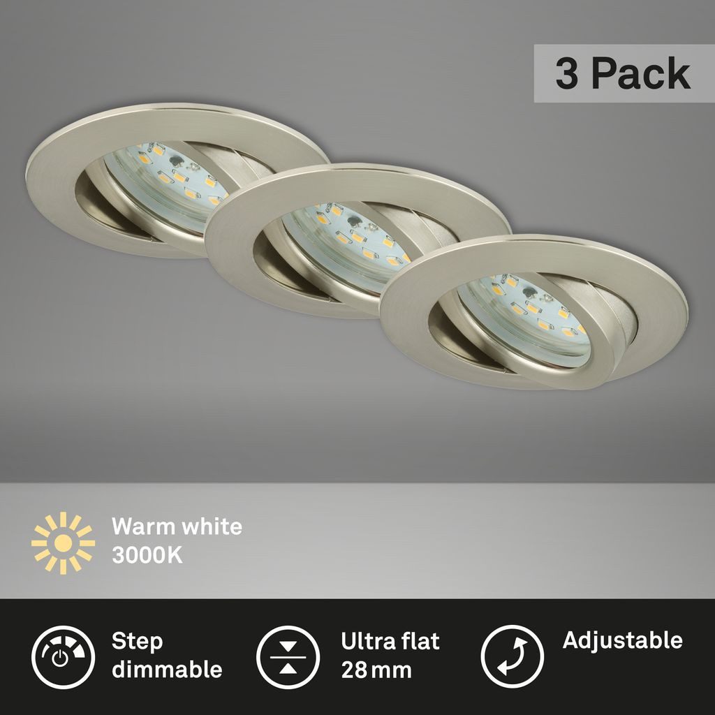 Briloner Leuchten LED Einbaustrahler 7296-032, Dimmfunktion, LED fest integriert, 2700K - Extra-Warmweiß, Einbauleuchte SET dimmbar schwenkbar IP23 Ø 8,2cm