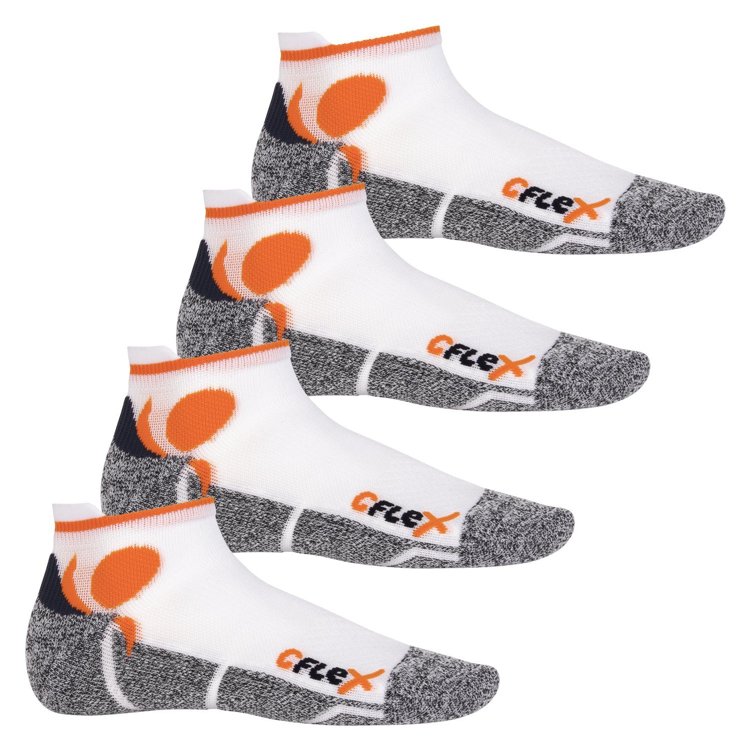 CFLEX Sportsocken Running Damen & Herren Sport Sneaker Socken (4 Paar) Laufsocken Weiss/Orange