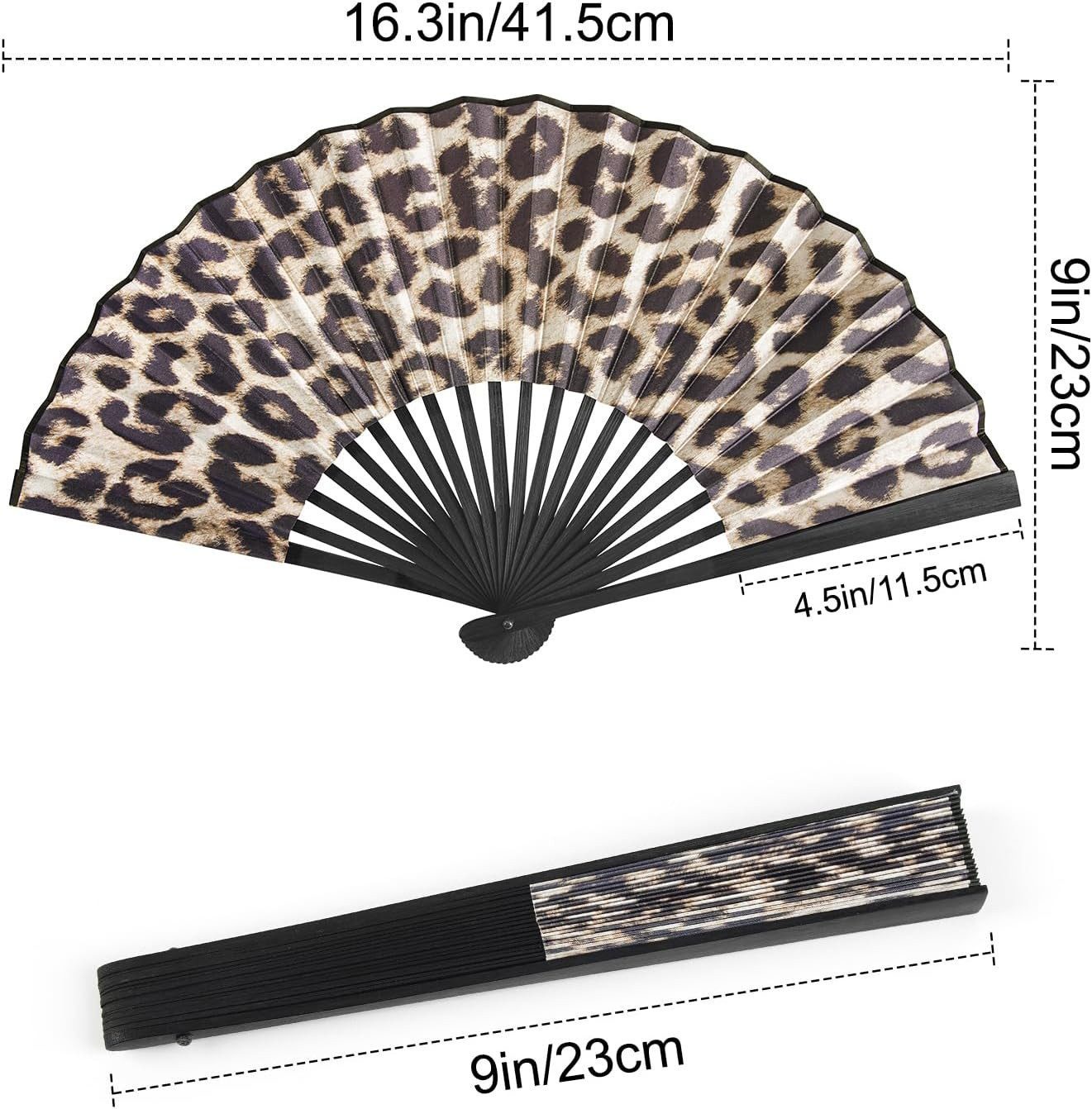 FELIXLEO Handfächer 2 Stück Handfächer Faltbare Fächer Stoff Taschenfächer Leopard, (4-tlg)