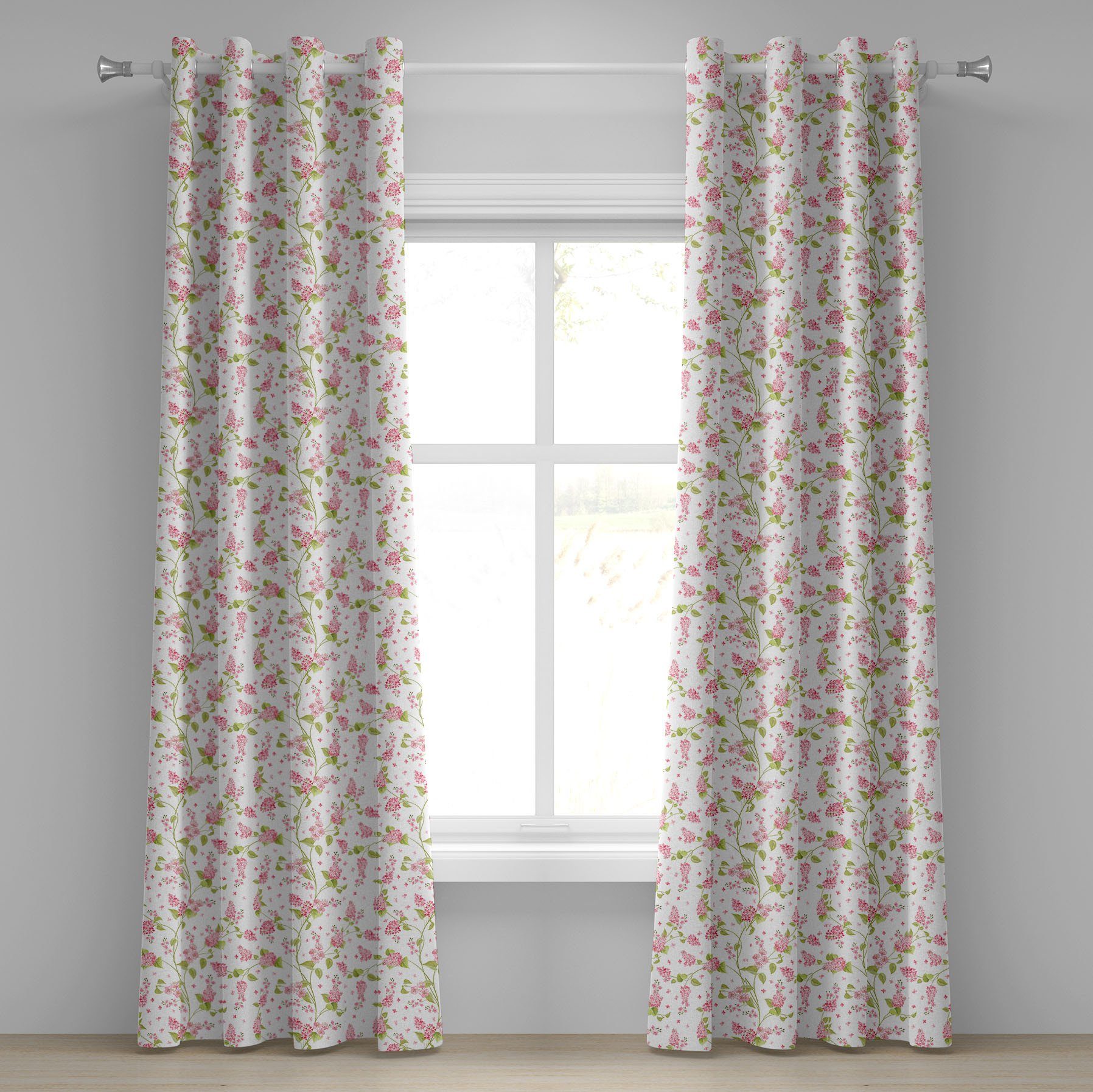 Gardine Dekorative 2-Panel-Fenstervorhänge für Schlafzimmer Wohnzimmer, Abakuhaus, Shabby Chic Nature Blossom Buds | Fertiggardinen