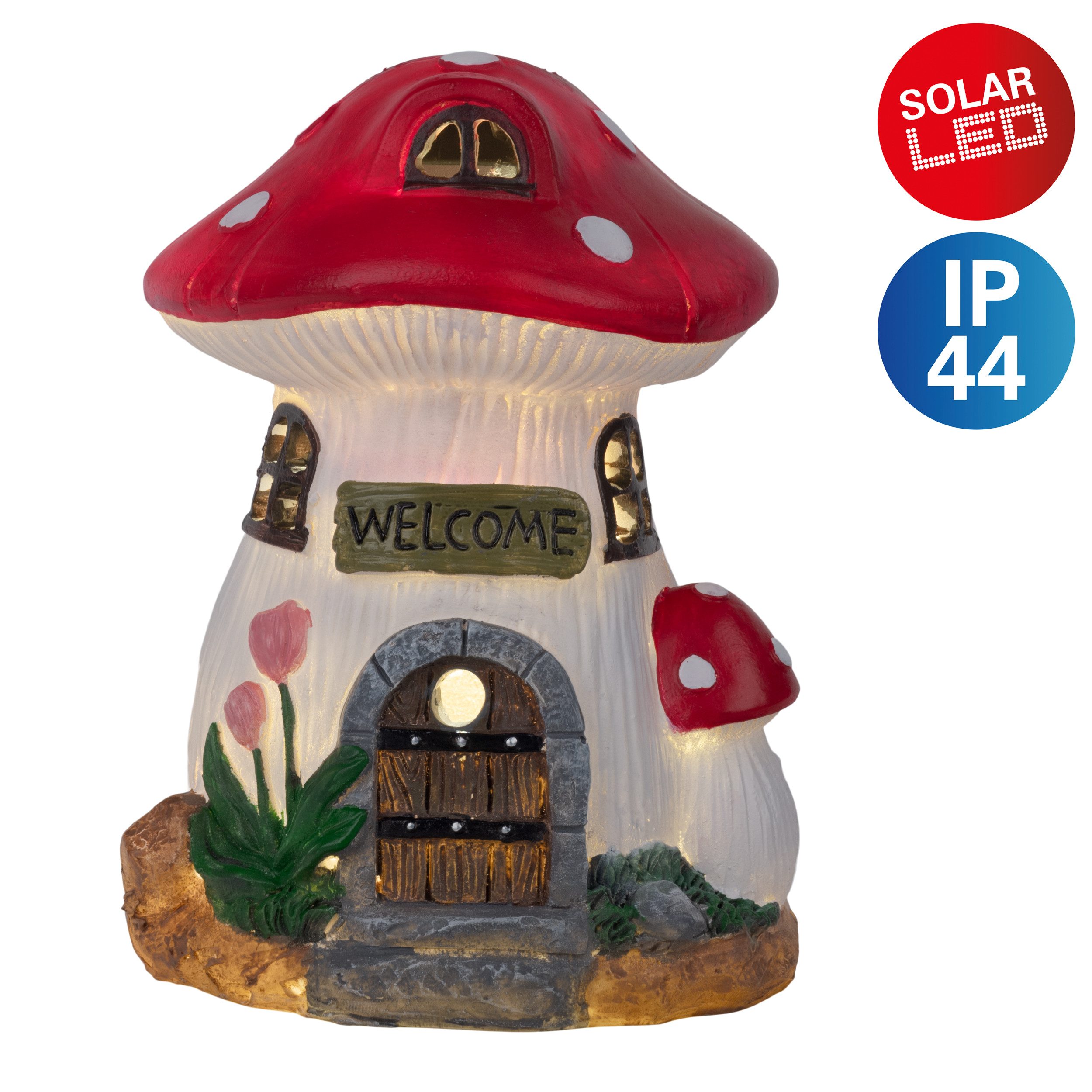 näve LED Solarleuchte Mushroom, LED fest integriert, Warmweiß, Pilzhaus bunt, LED warmweiß, inkl. Druckschalter, H: 17,3cm, L/B: 13cm