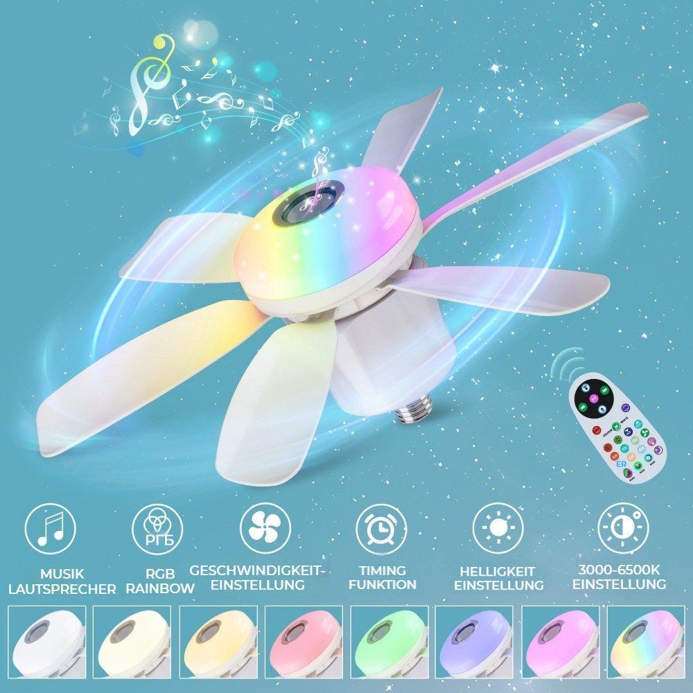 QUBEBU Deckenleuchte RGB Deckenventilator mit Beleuchtung Licht Fernbedienu günstig online kaufen
