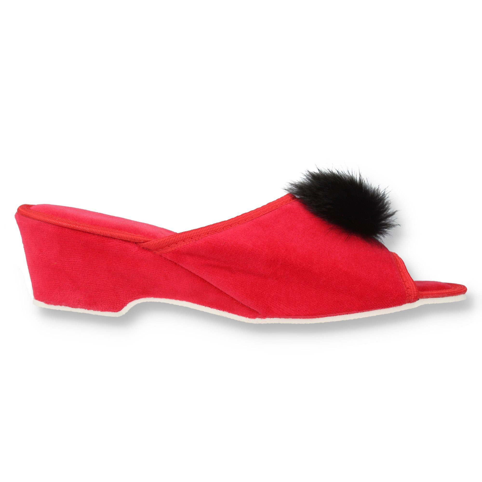 filsko Latina Elegante Samt Pantoffeln für Damen mit Puschel Hausschuh