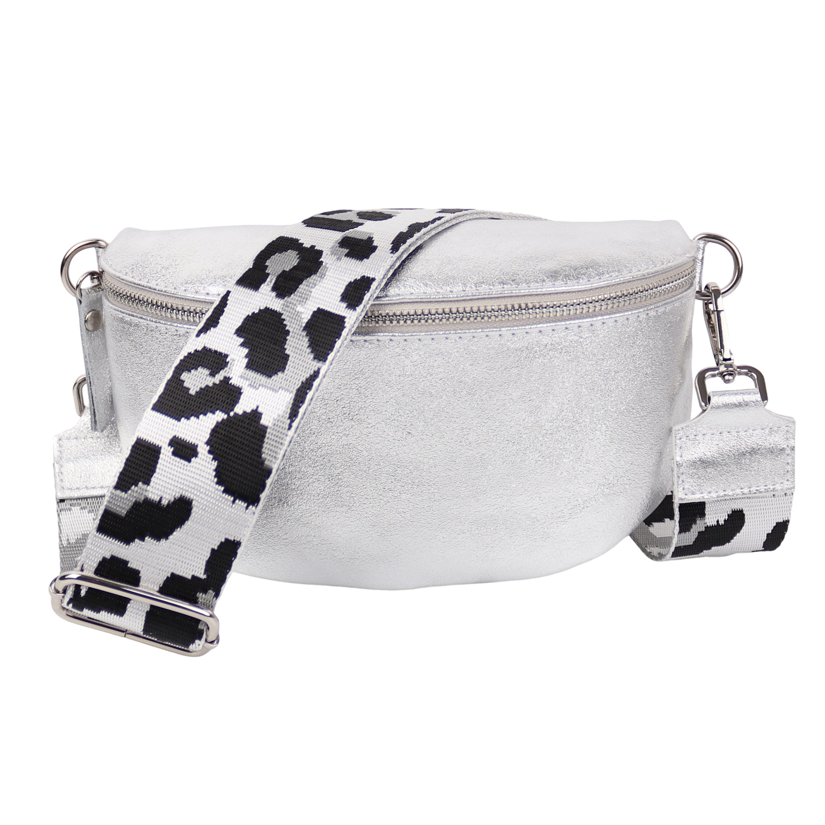 MIRROSI Bauchtasche Damen, Echtleder, Leder, Made in Italy, Umhängetasche, Brusttasche, (Schultertasche für jeden Anlass (1 Tasche & 1 / 2 Gurte), METALIC Gold Silber Crossbody Bag, verstellbare Schulterriemen