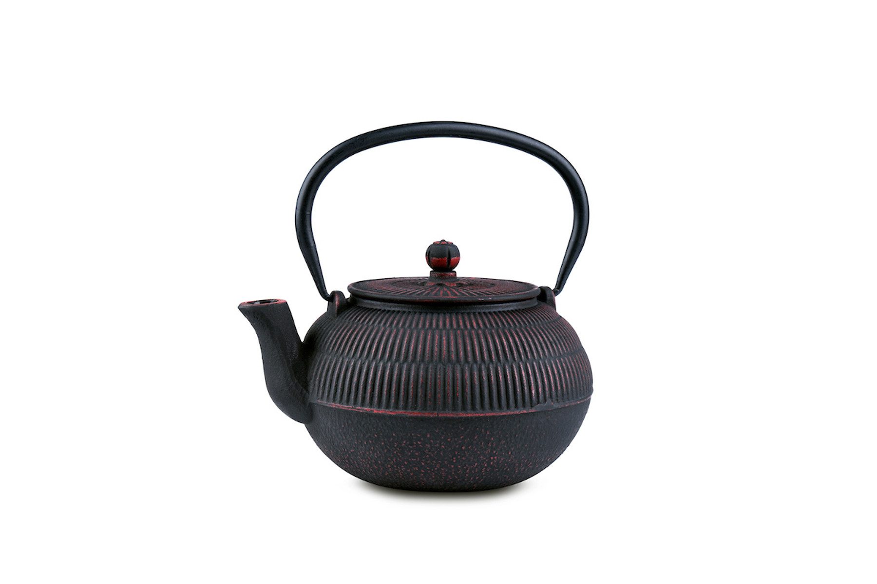 MAOCI teaware for your life Teekanne Macau schwarz rot Gusseisen 0,9 L mit Edelstahl-Teesieb, aus Gusseisen