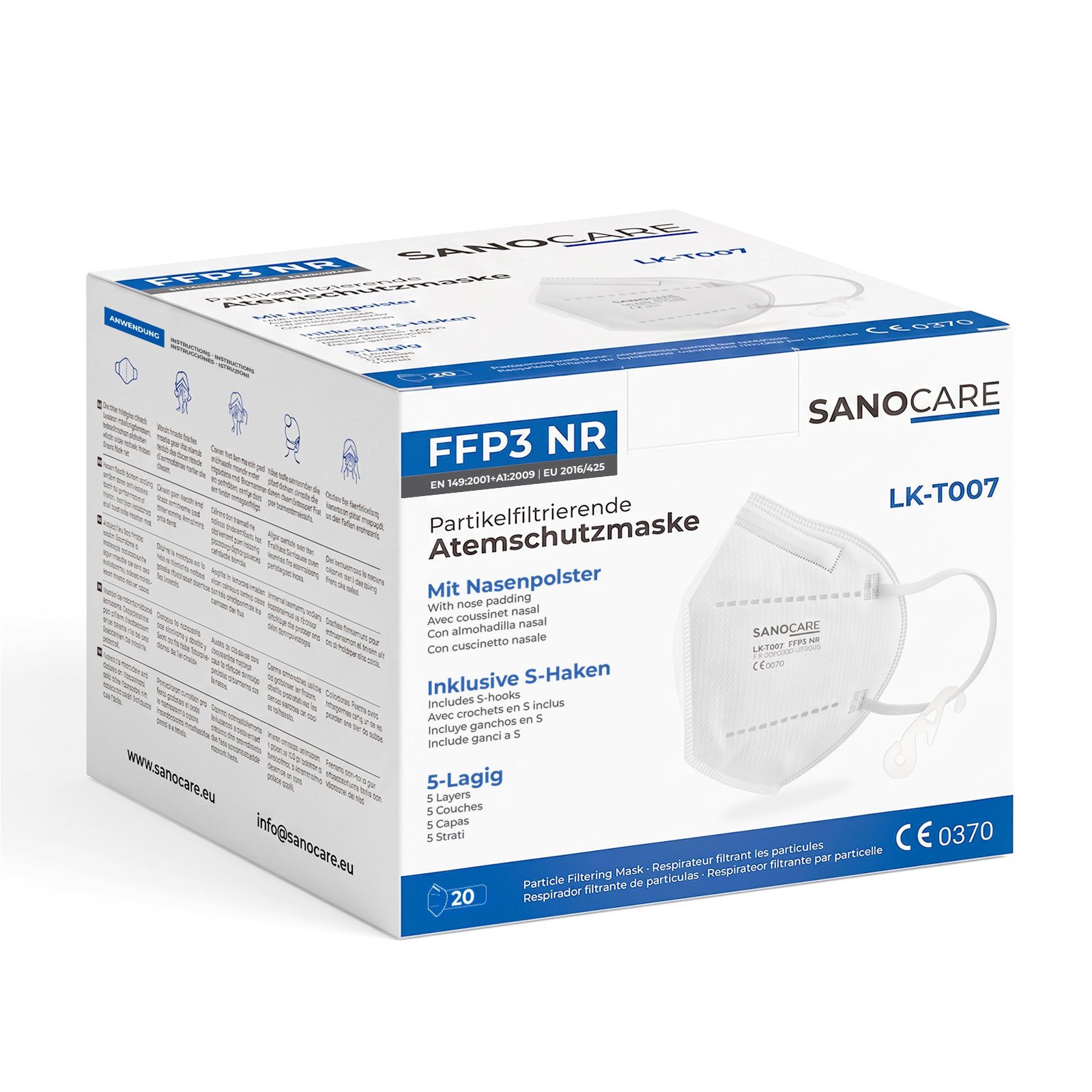 Sanocare Filtrierende Halbmasken FFP3 FFP3 Atemschutzmaske (20er Box)