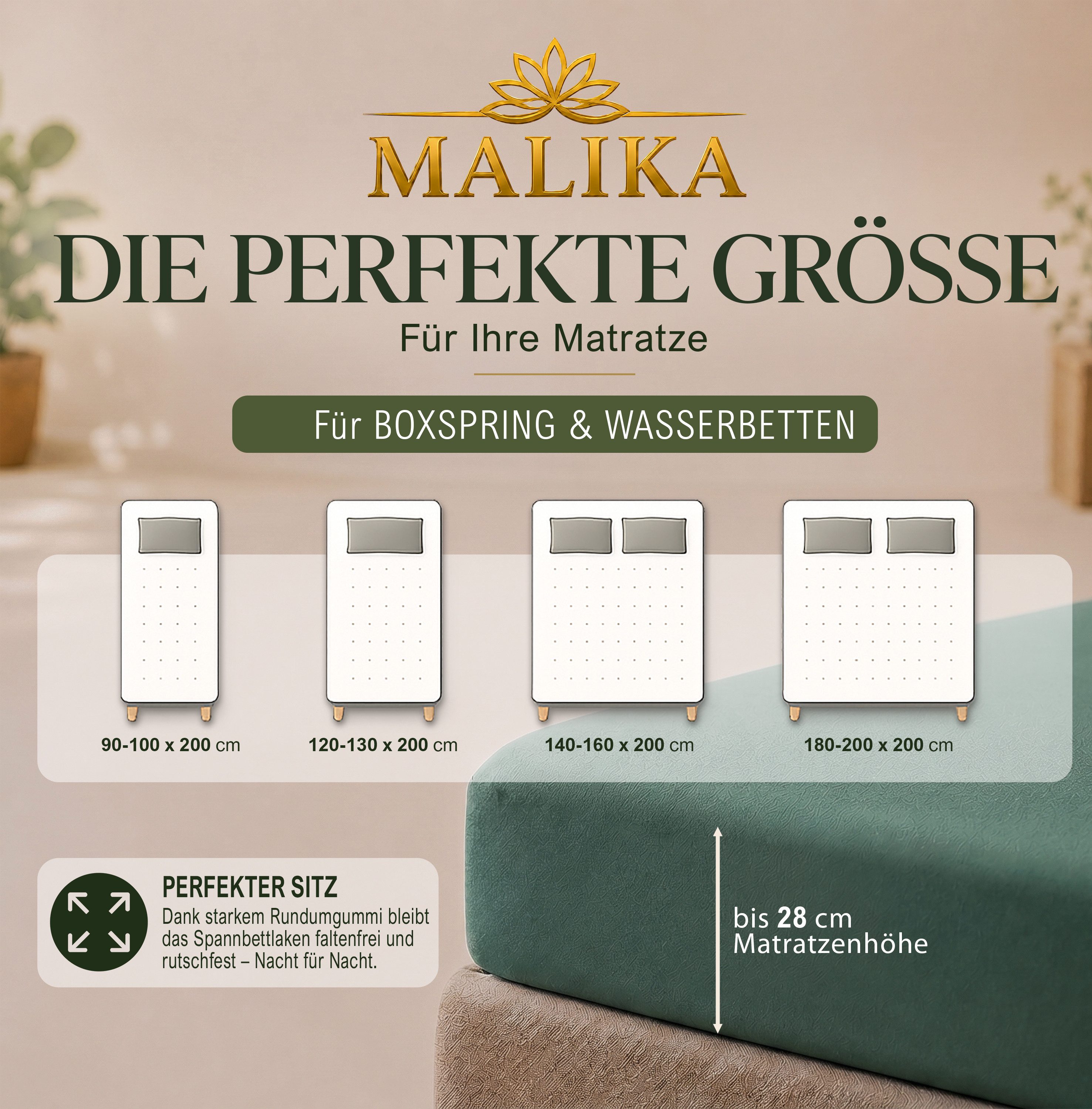 Malika Spannbettlaken aus 100% Baumwolle, 90-100x200, Dunkelgrün, Jersey Baumwolle, Gummizug: Ja, (1 Stück), Allergikergeeignet, Pflegeleicht und Atmungsaktiv